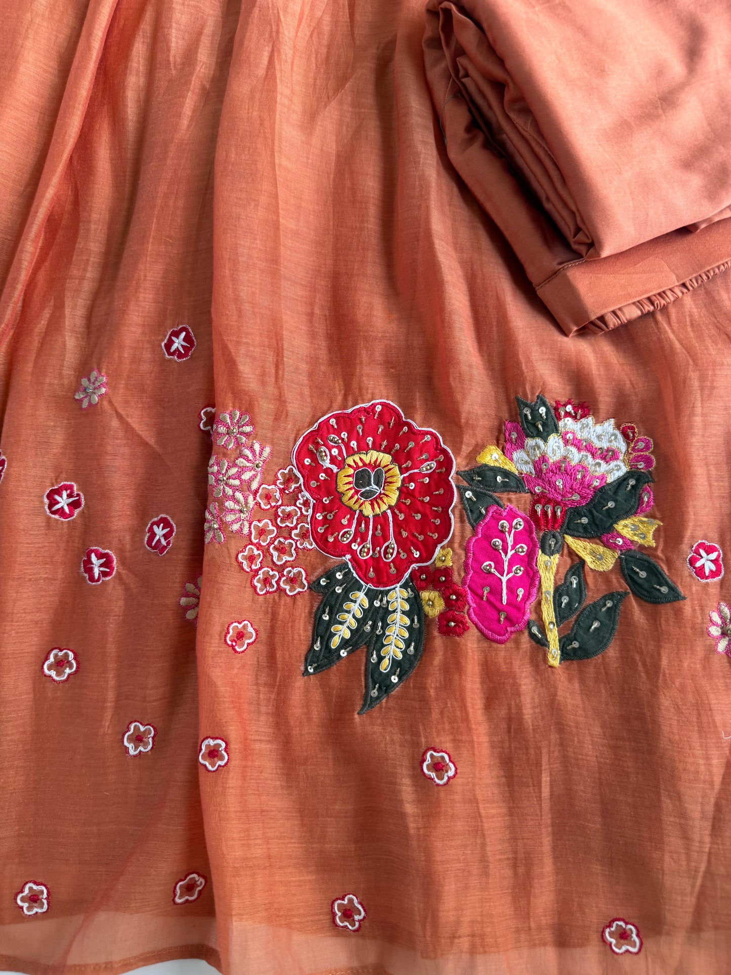 K154 - Mul chanderi handwork Anarkali with pants and dupatta