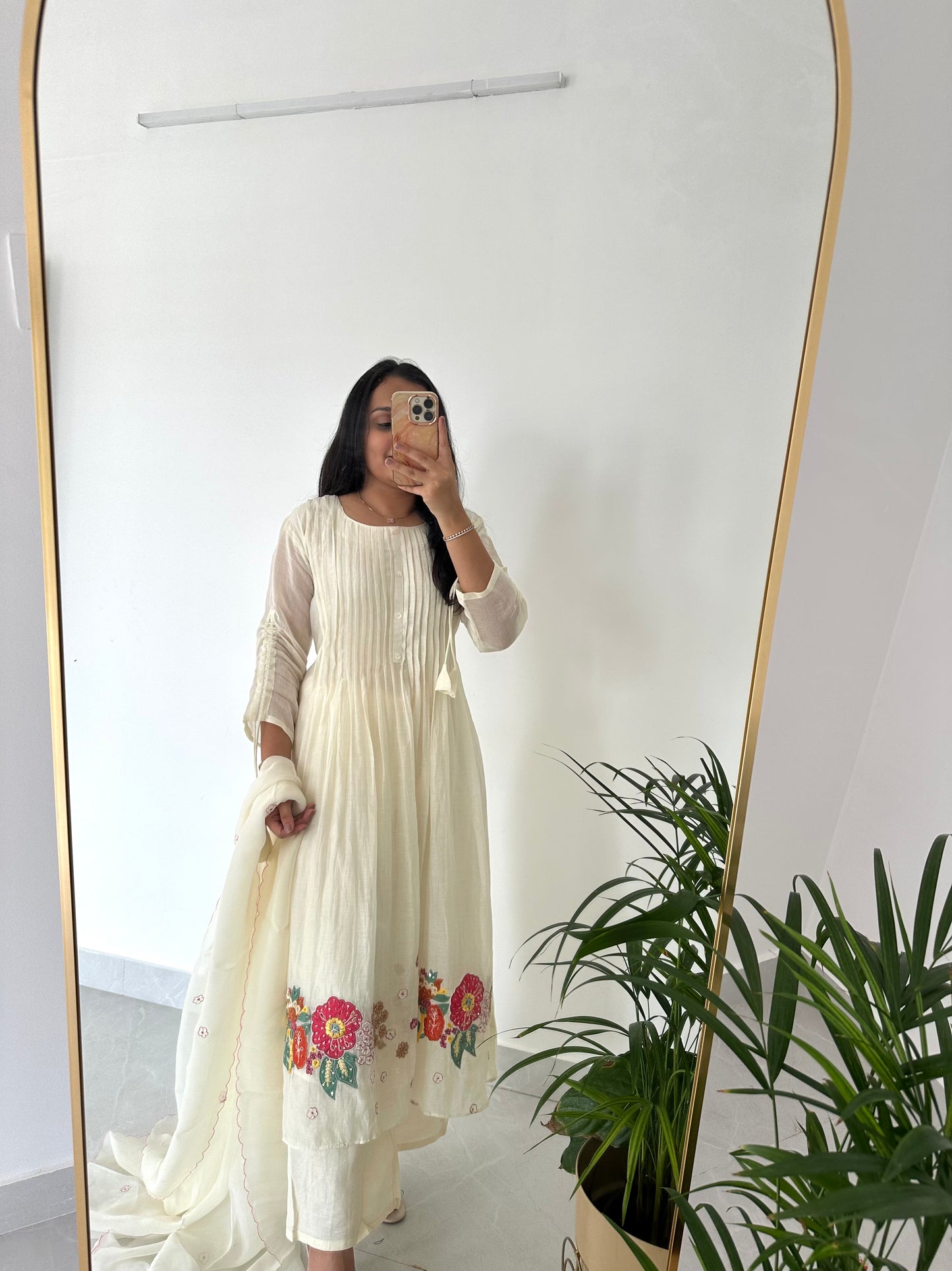 K215 - Mul Chanderi handwork Anarkali with pants and dupatta in 2 colours