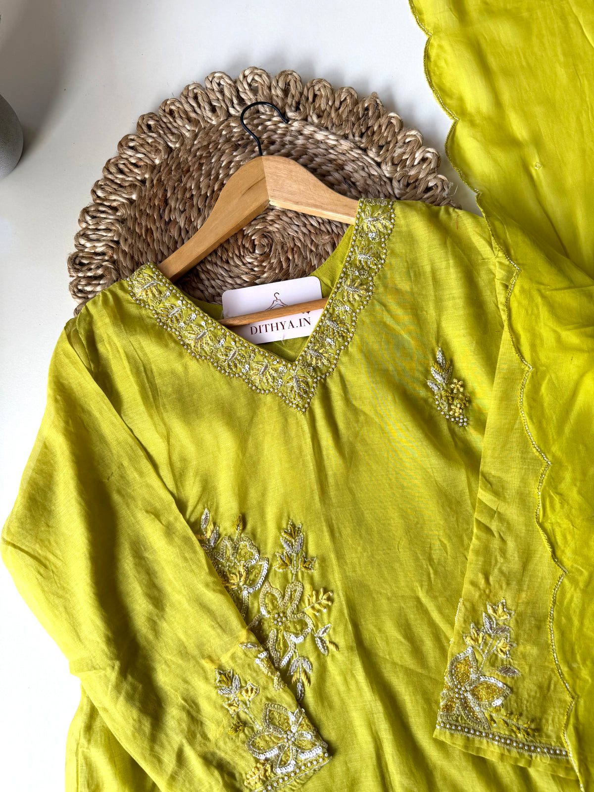 K317 - Mul chanderi handwork peplum Kurti with palazzo and dupatta