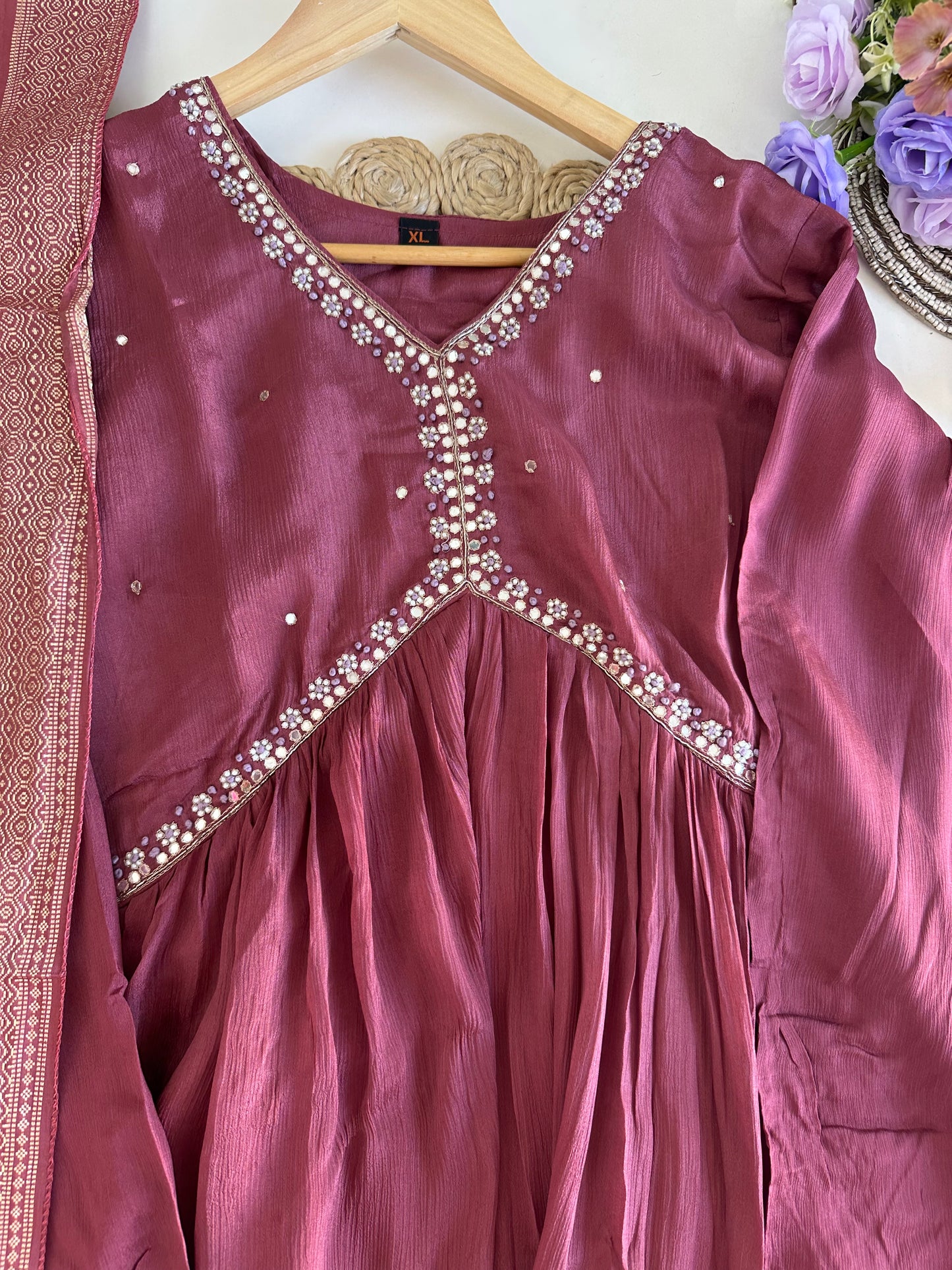 D371 - Chinnon Alia cut Anarkali with pants and dupatta