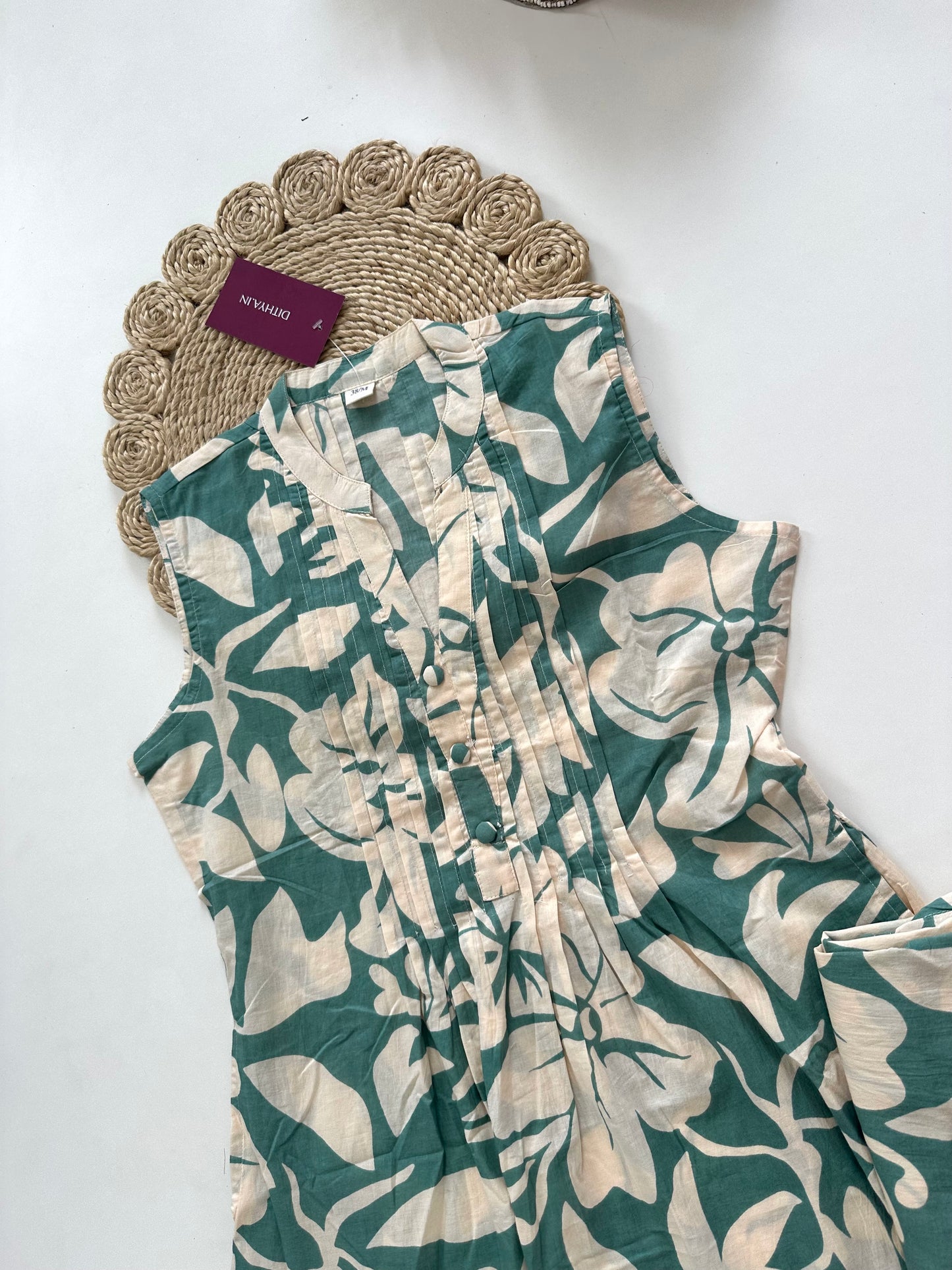 K110 - Cotton sleeveless Aline Kurti with pants in 2 prints
