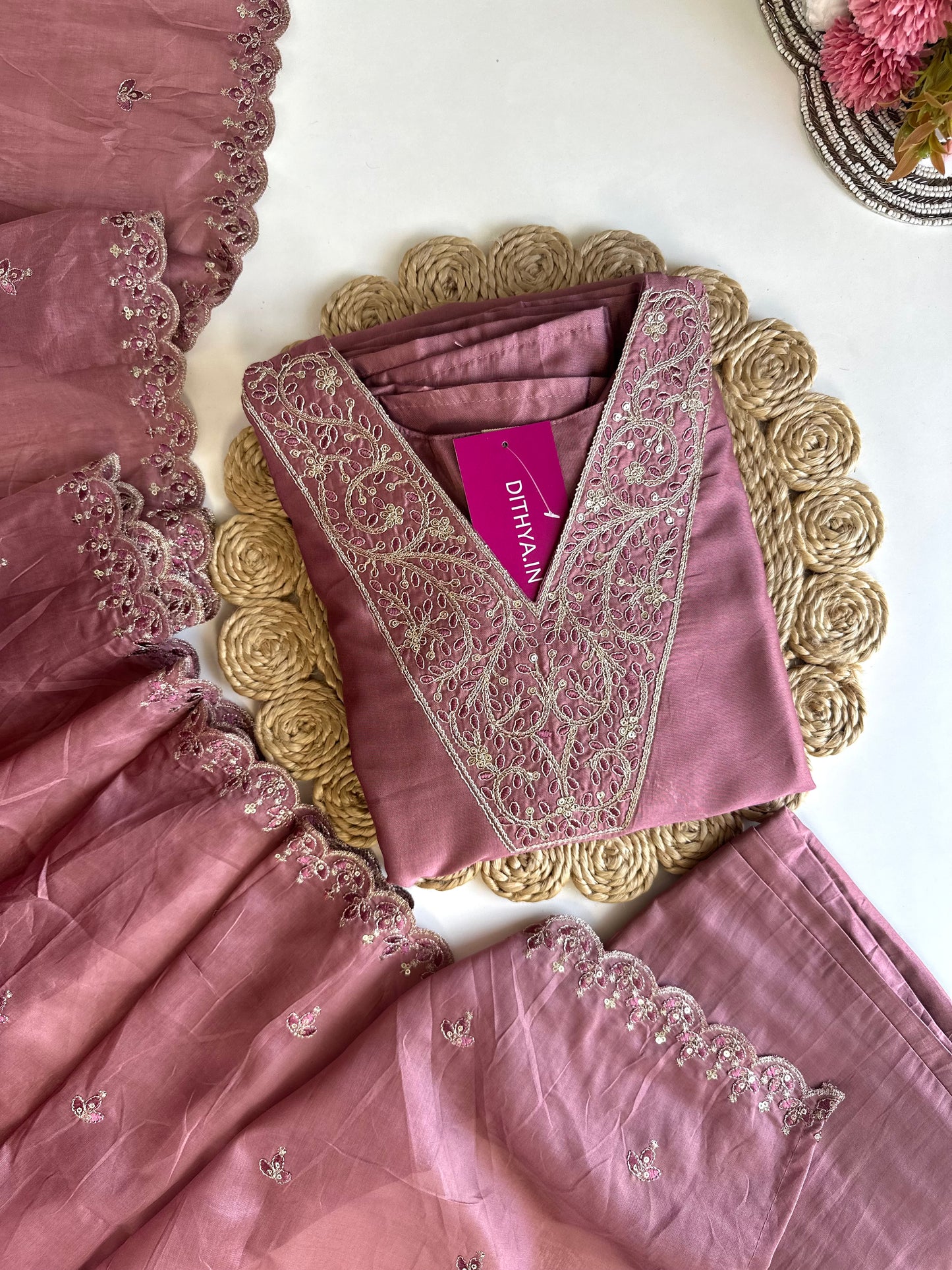 K457 - Roman silk zari work Aline Kurti with pants and dupatta in 2 colours