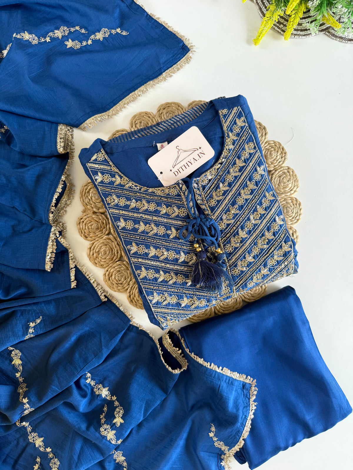 K665 - Mul chanderi Zari work Anarkali with pants and dupatta