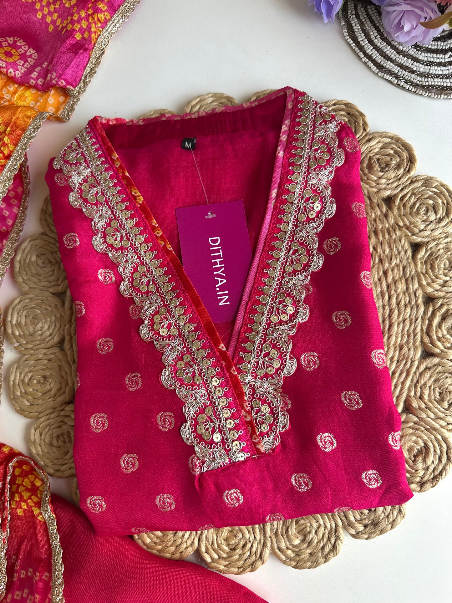 K109 - Jacquard silk straight kurti with pants and dupatta