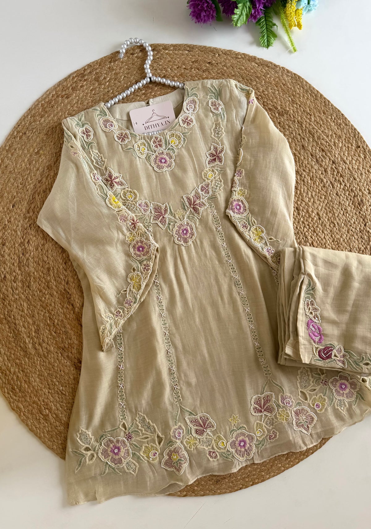 K353 - Premium Mul chanderi handwork coord set