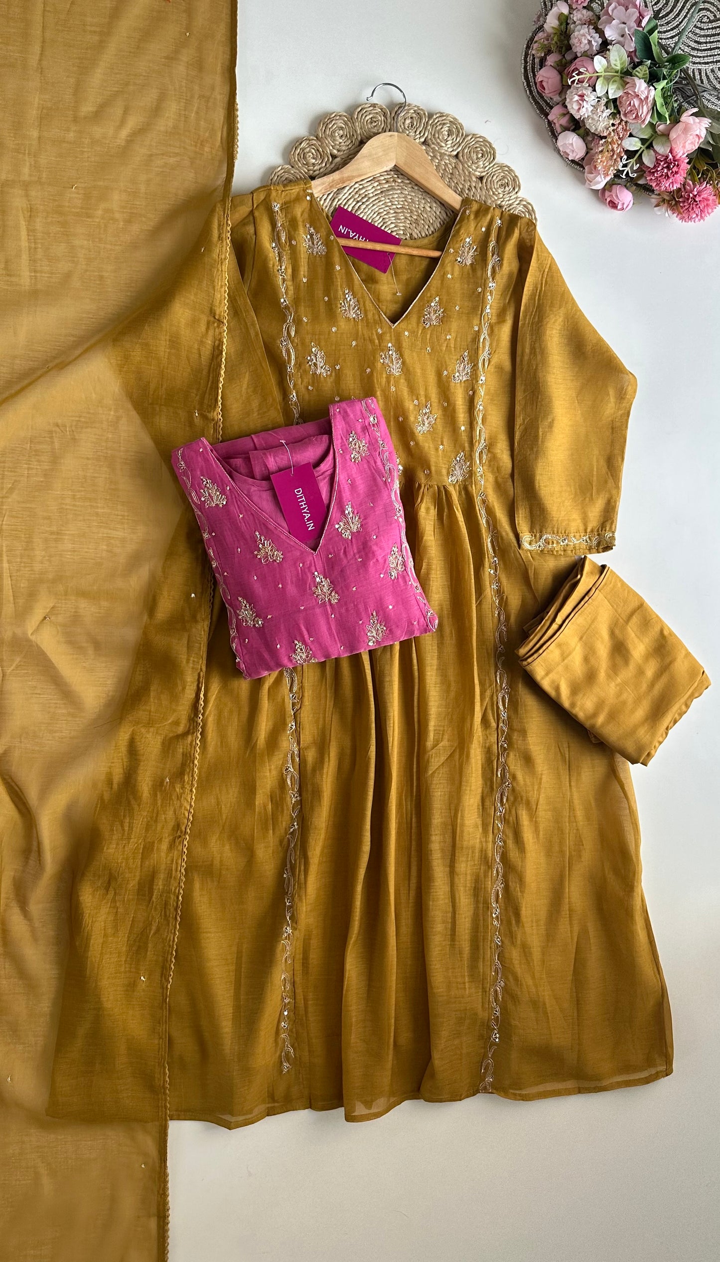 K005 - Mul Chanderi zardosi Anarkali with pants and dupatta in 3 colours