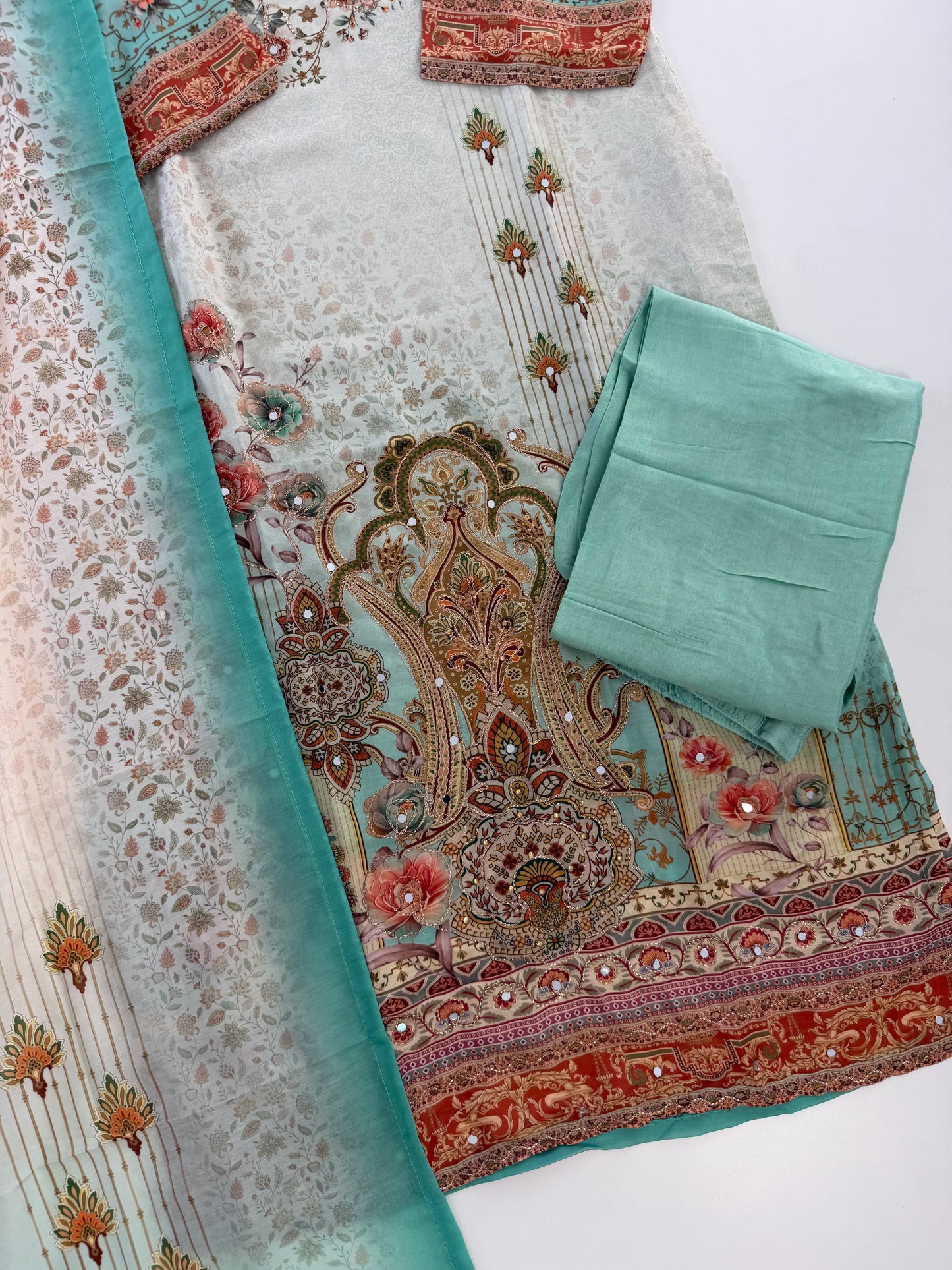 K518 - Rayon printed straight Kurti with pants and dupatta