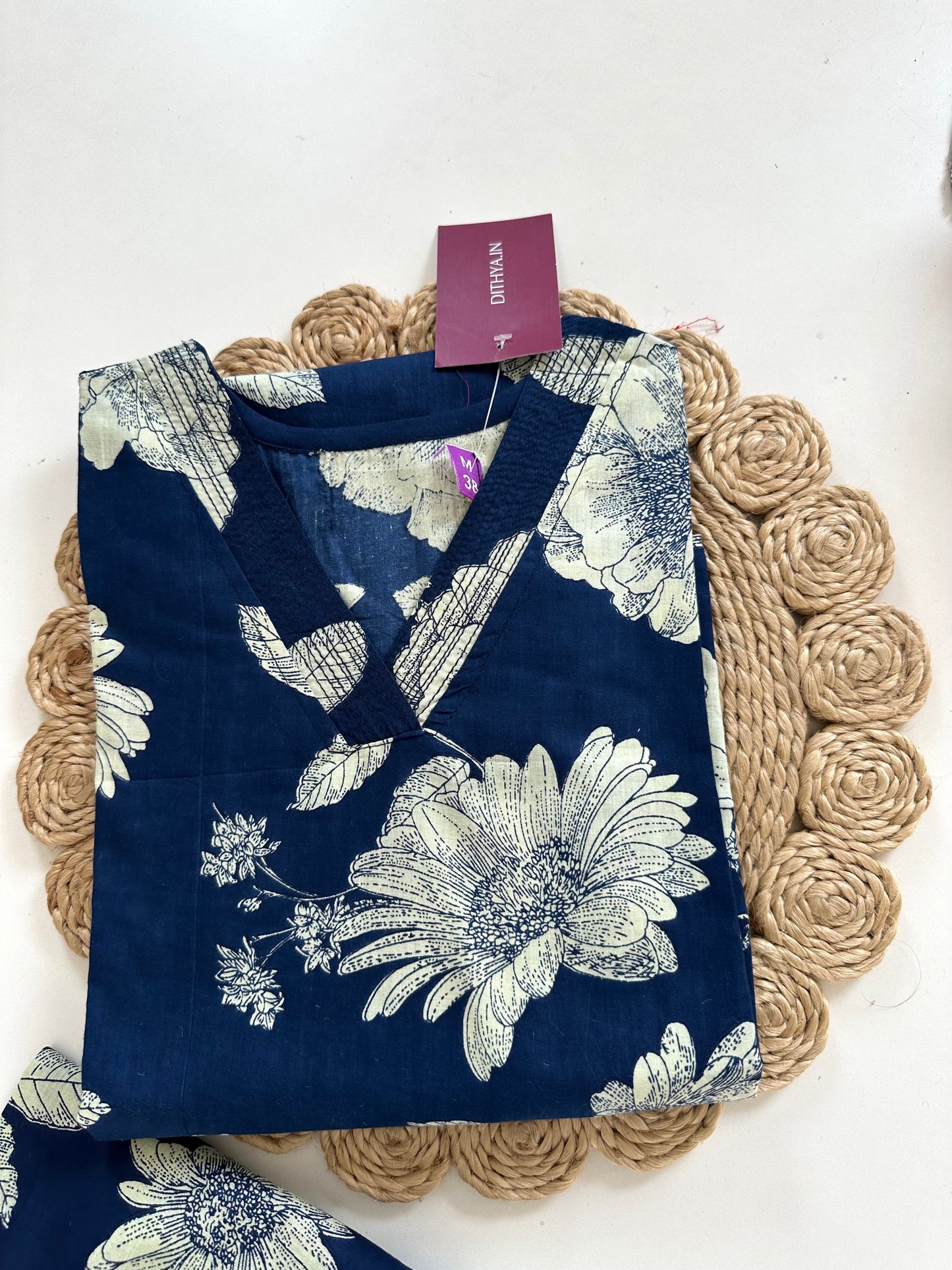 K227 - Cotton floral Aline Kurti with pants in 3 colours