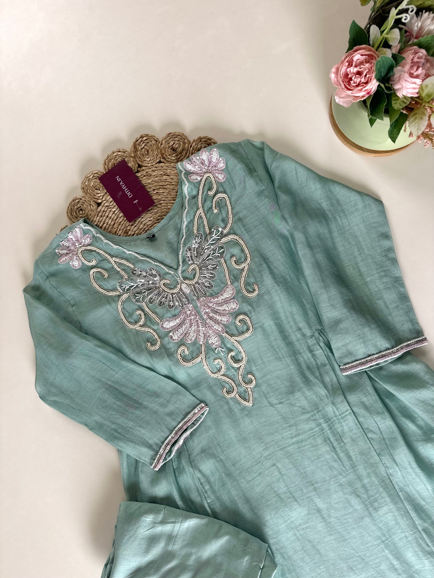 K032 - Pure mul Chanderi Aline Kurti with pants