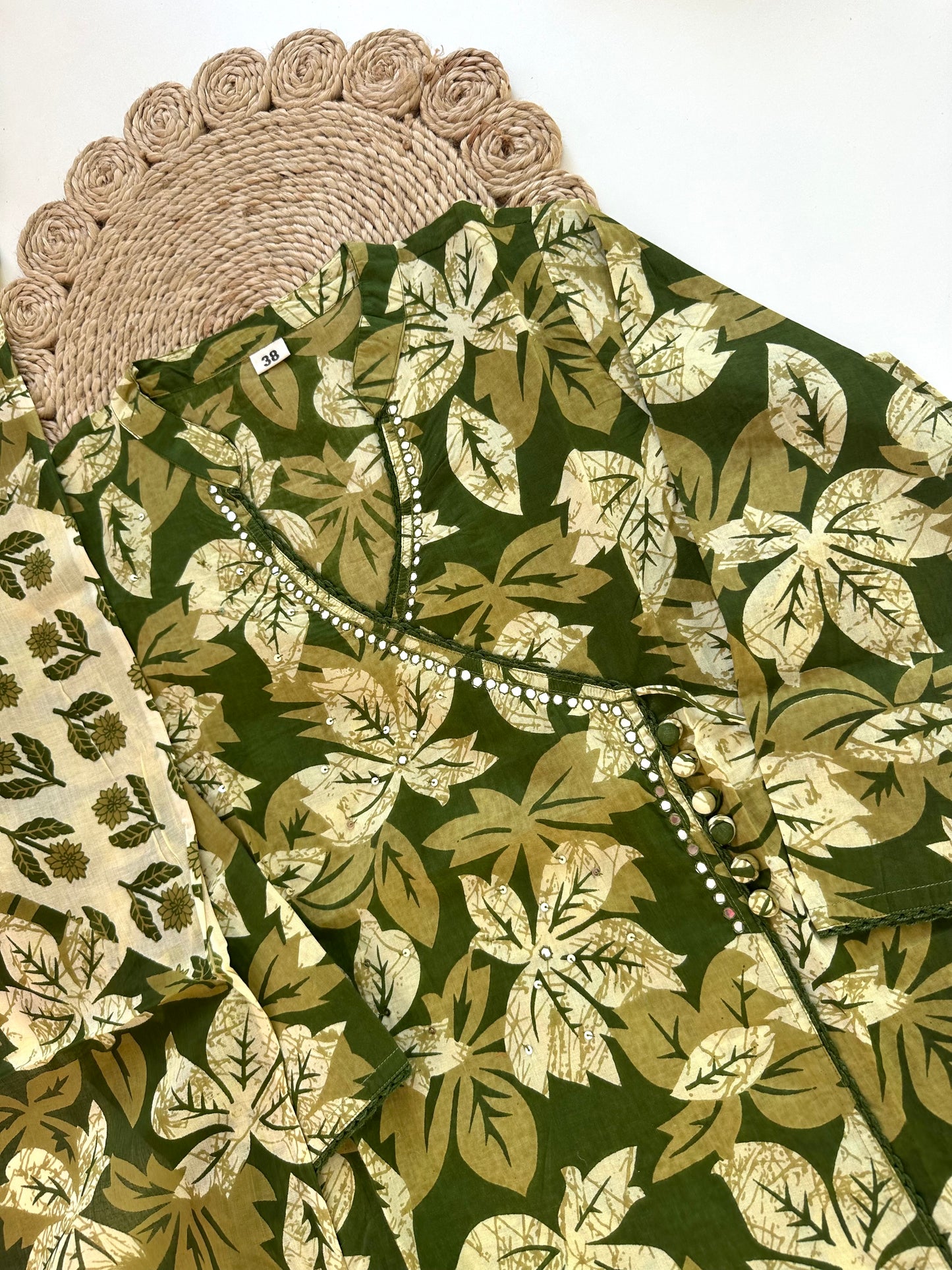 K301 - Cotton Angrakha straight kurti with pants and dupatta