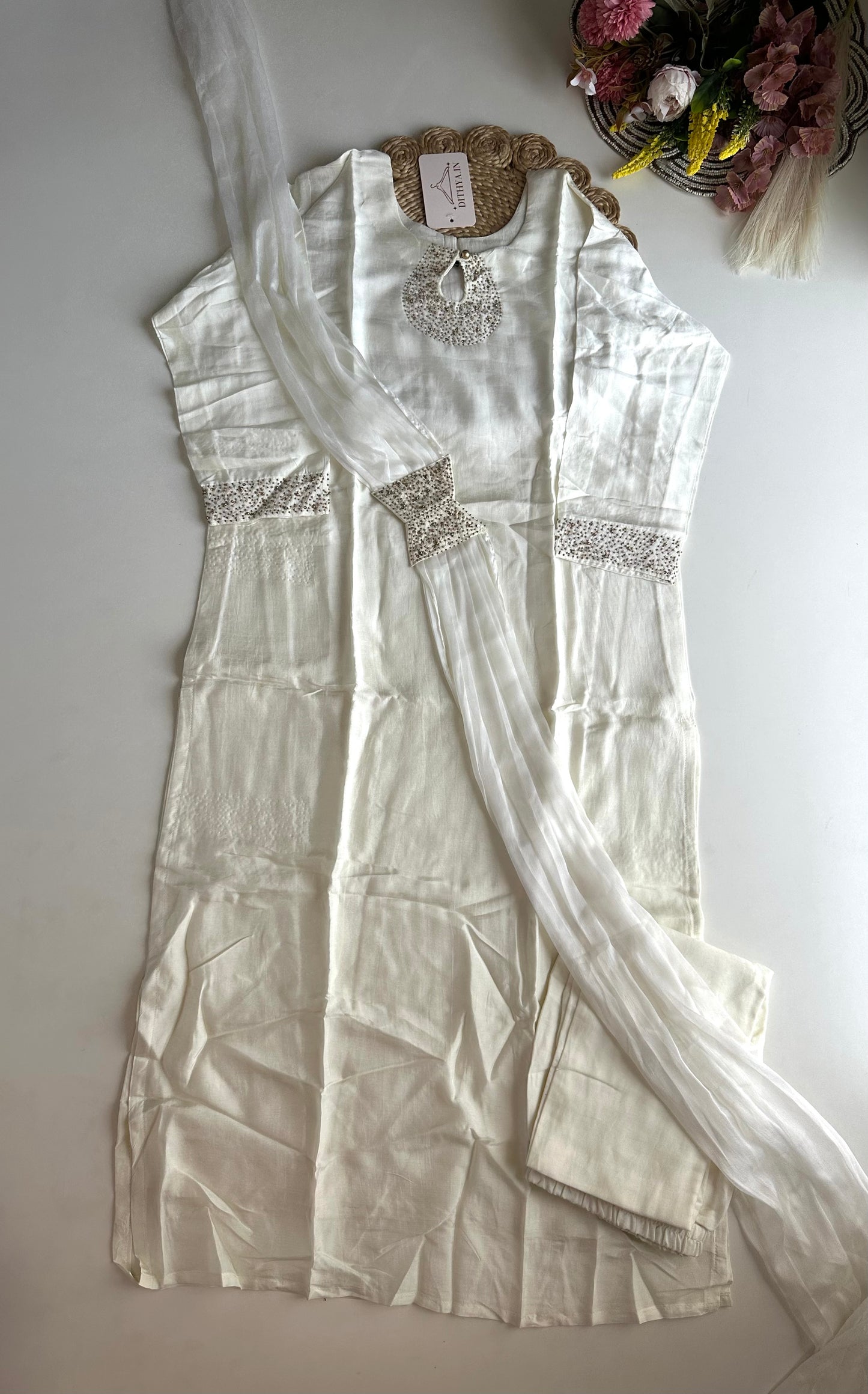 D437 - Dola silk straight kurti with pants and dupatta