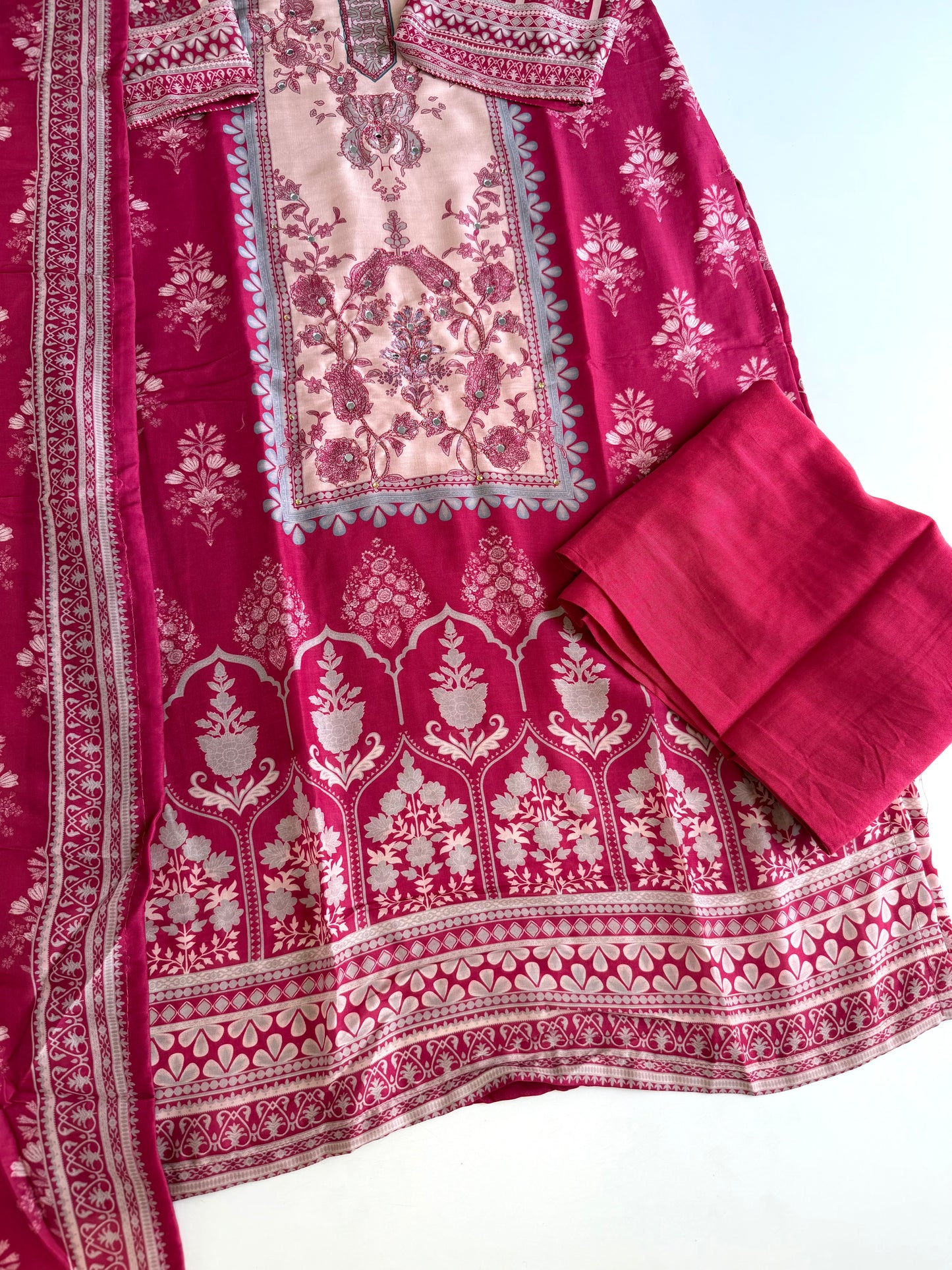 K517 - Rayon printed straight Kurti with pants and dupatta