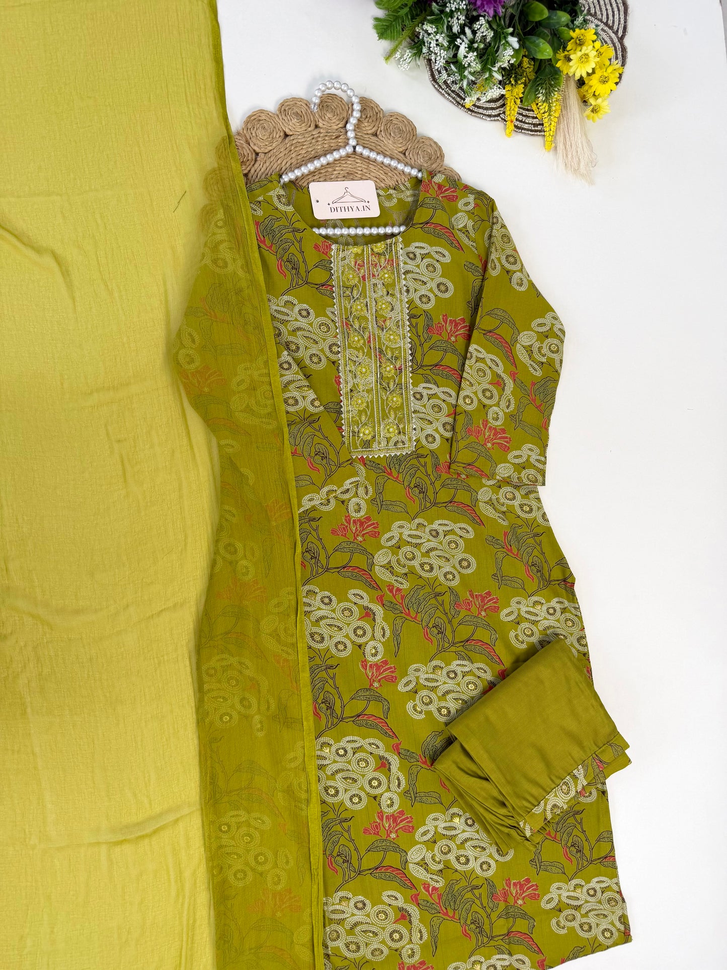 K541 - Roman silk embroidered straight Kurti with pants and dupatta