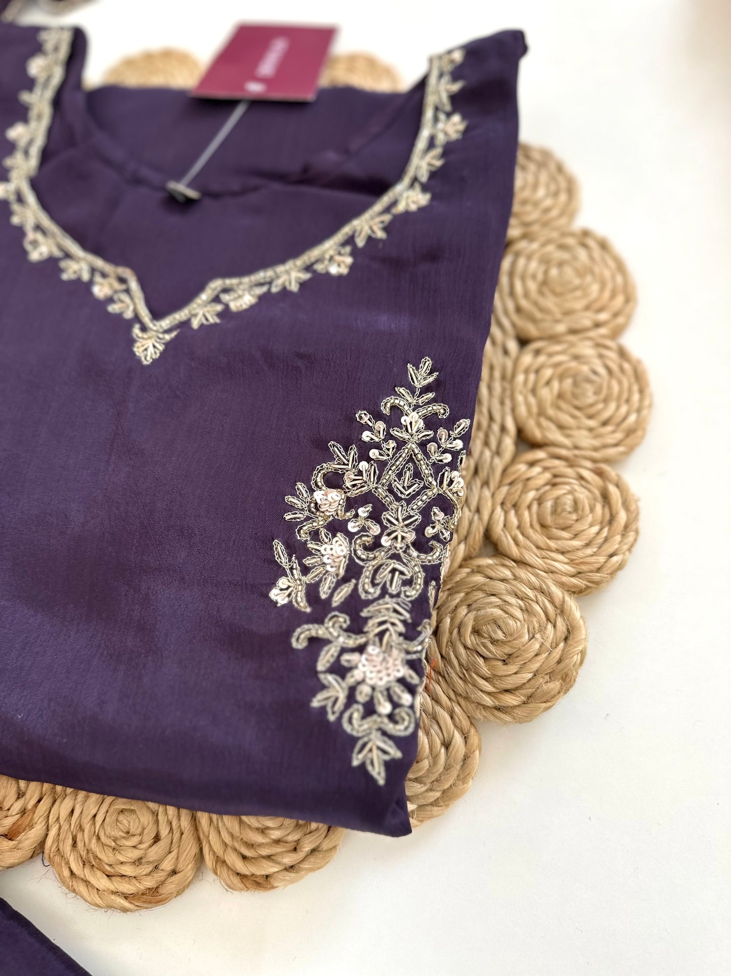 K282 - Chinnon handwork Straight Kurti with pants and dupatta