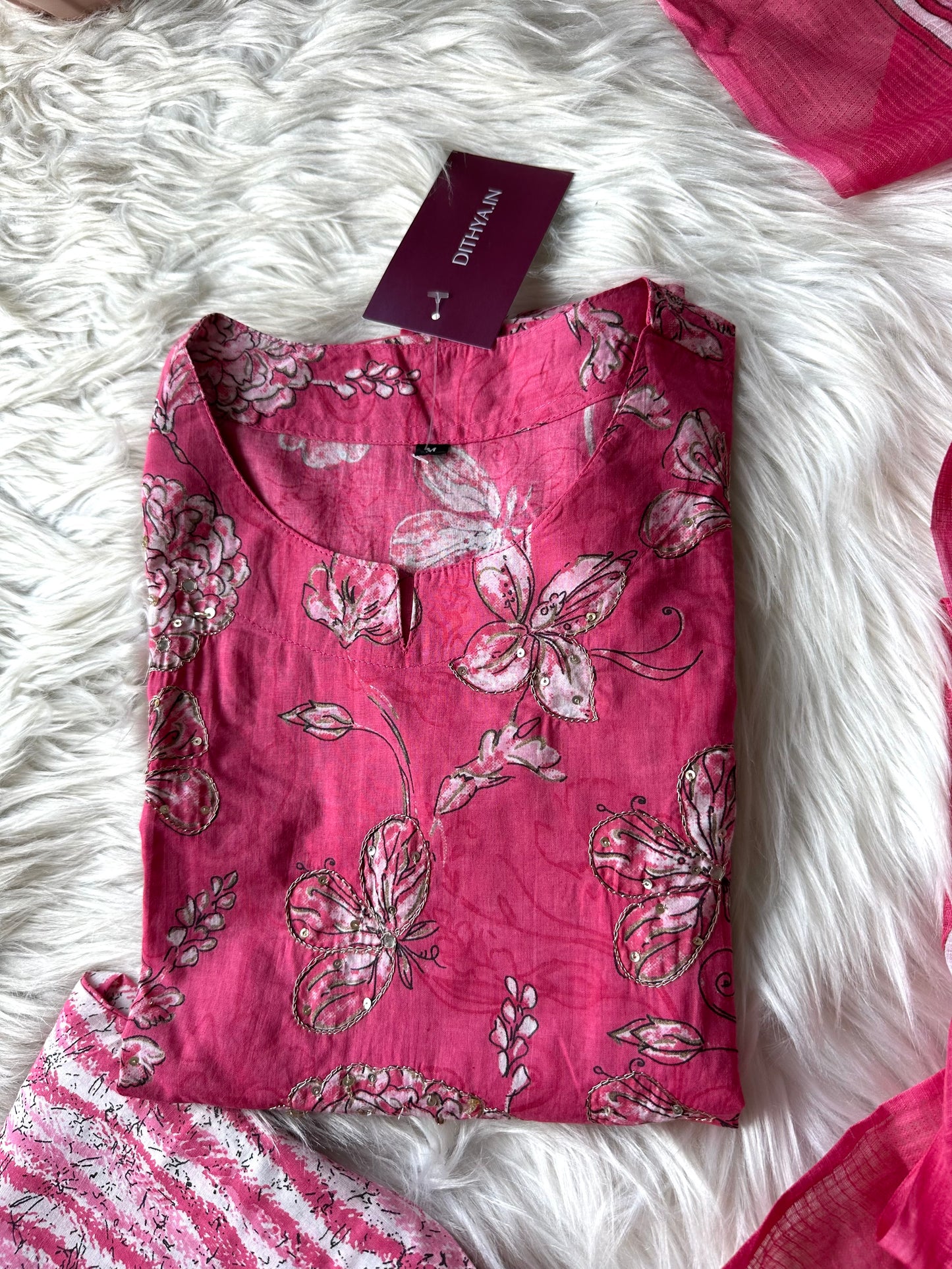 K115 - Cotton printed straight Kurti with pants and dupatta