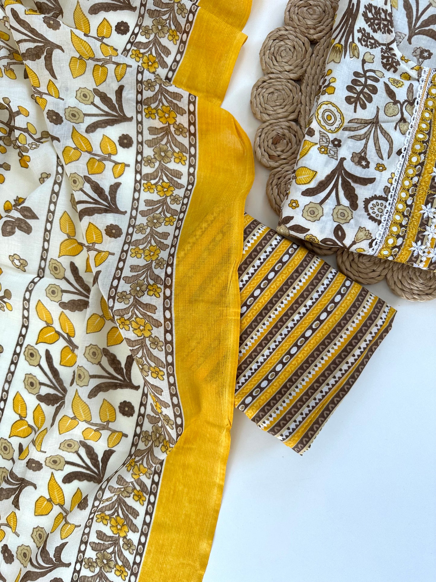 K164 - Cotton printed straight Kurti with pants and dupatta in 3 colours