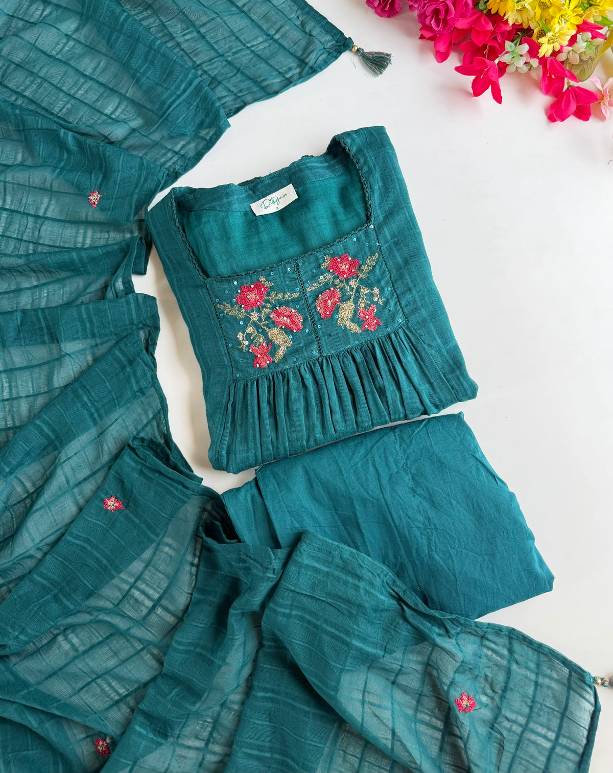 K086 - Kota doriya embroidered Anarkali with pants and dupatta