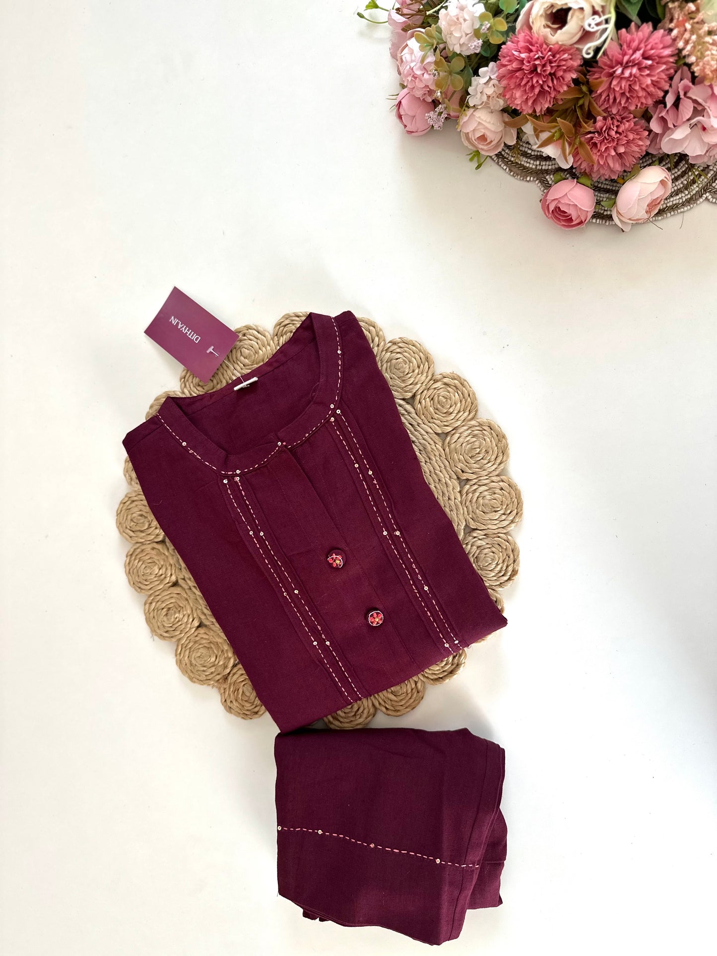 K294 - Cotton embroidered Aline Kurti with pants
