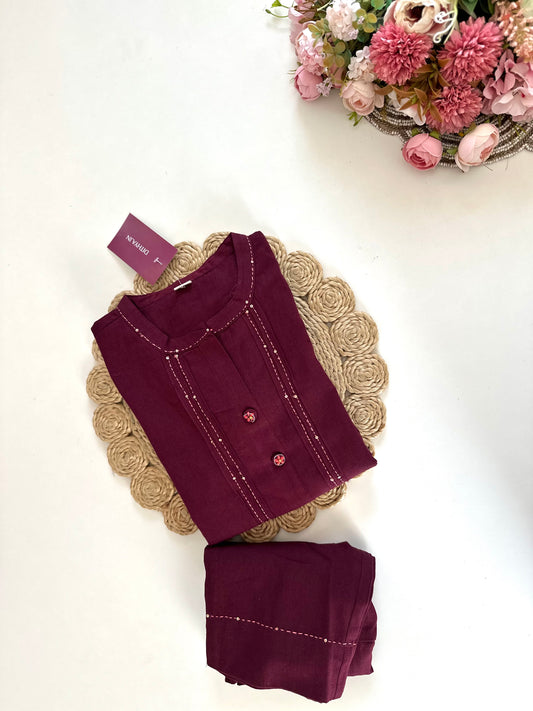 K294 - Cotton embroidered Aline Kurti with pants