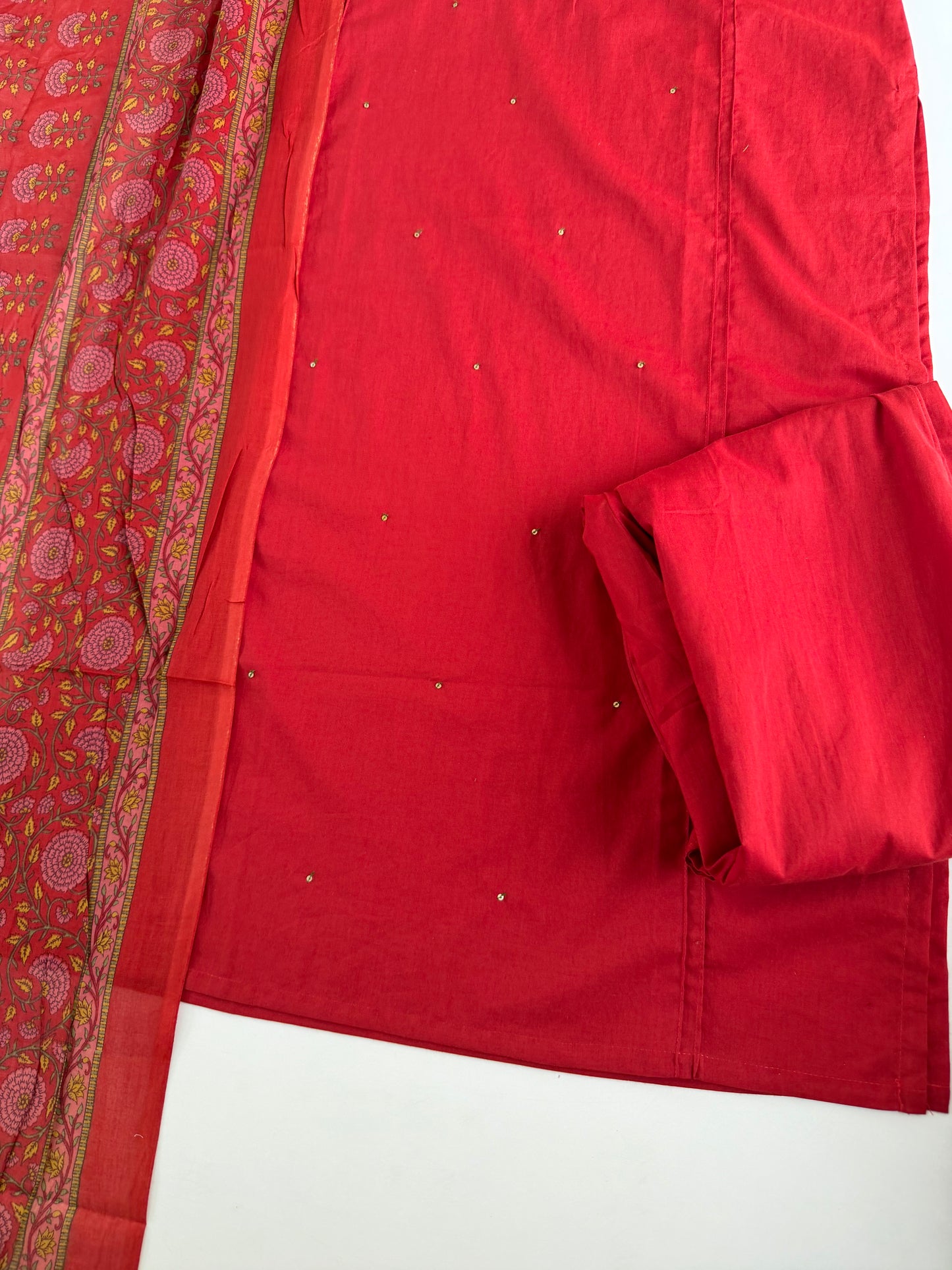 K555 - Mul cotton embroidered straight Kurti with pants and dupatta