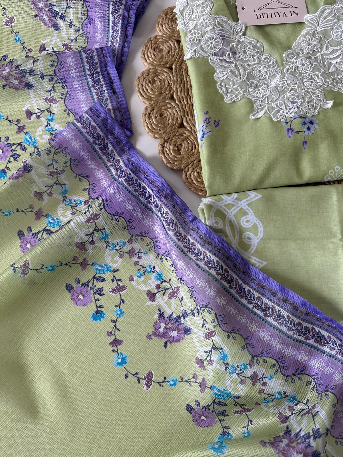 K023 - Mul cotton embroidered straight kurti with pants and dupatta