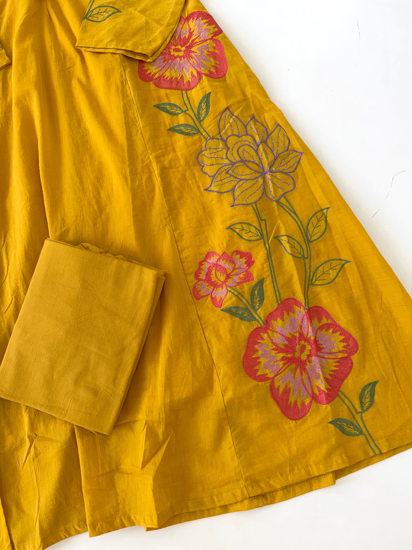 K655 - Mul cotton embroidered Aline Kurti with pants and dupatta