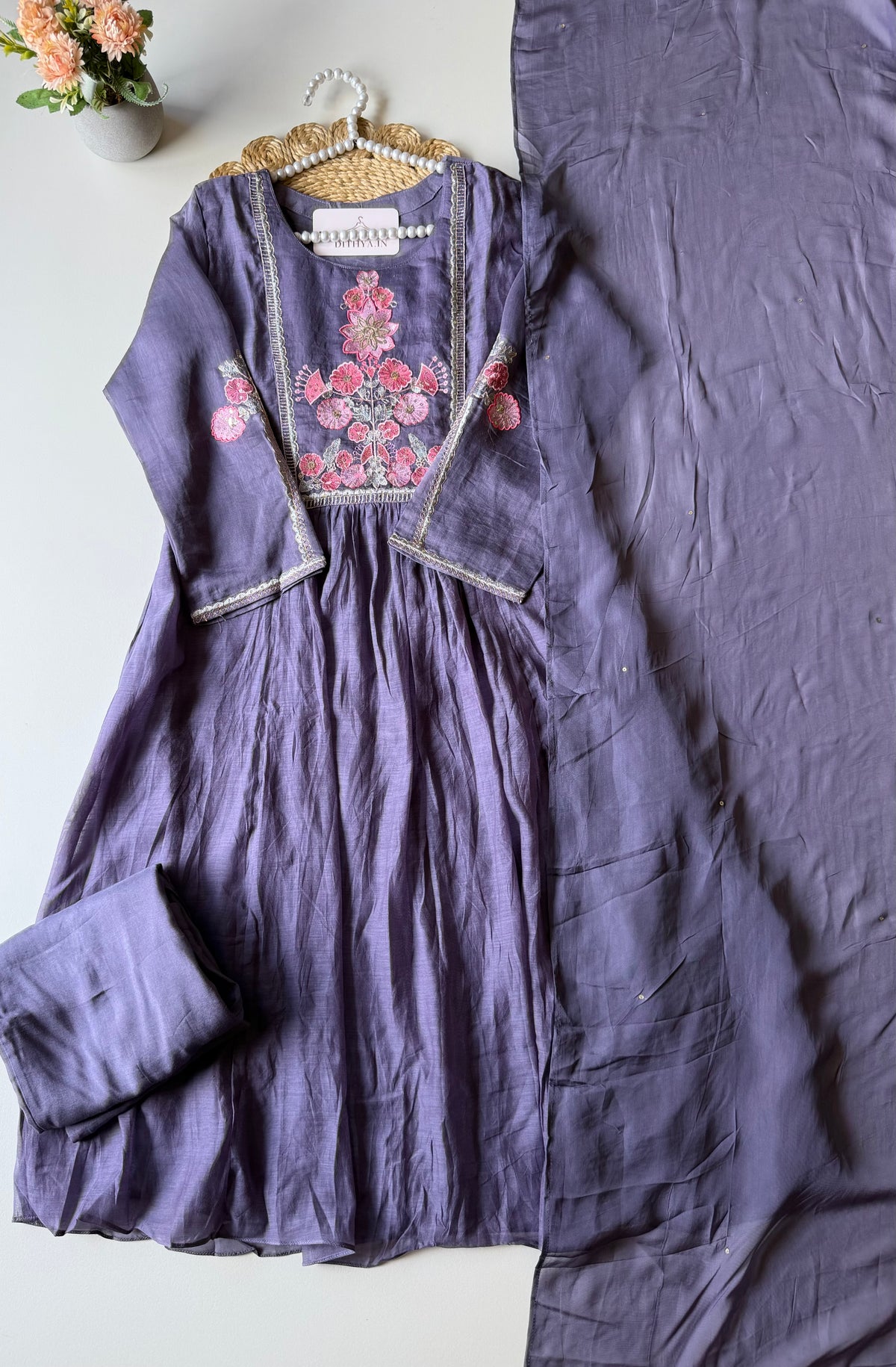 K671 - Surat Mul chanderi embroidered Anarkali with pants and dupatta