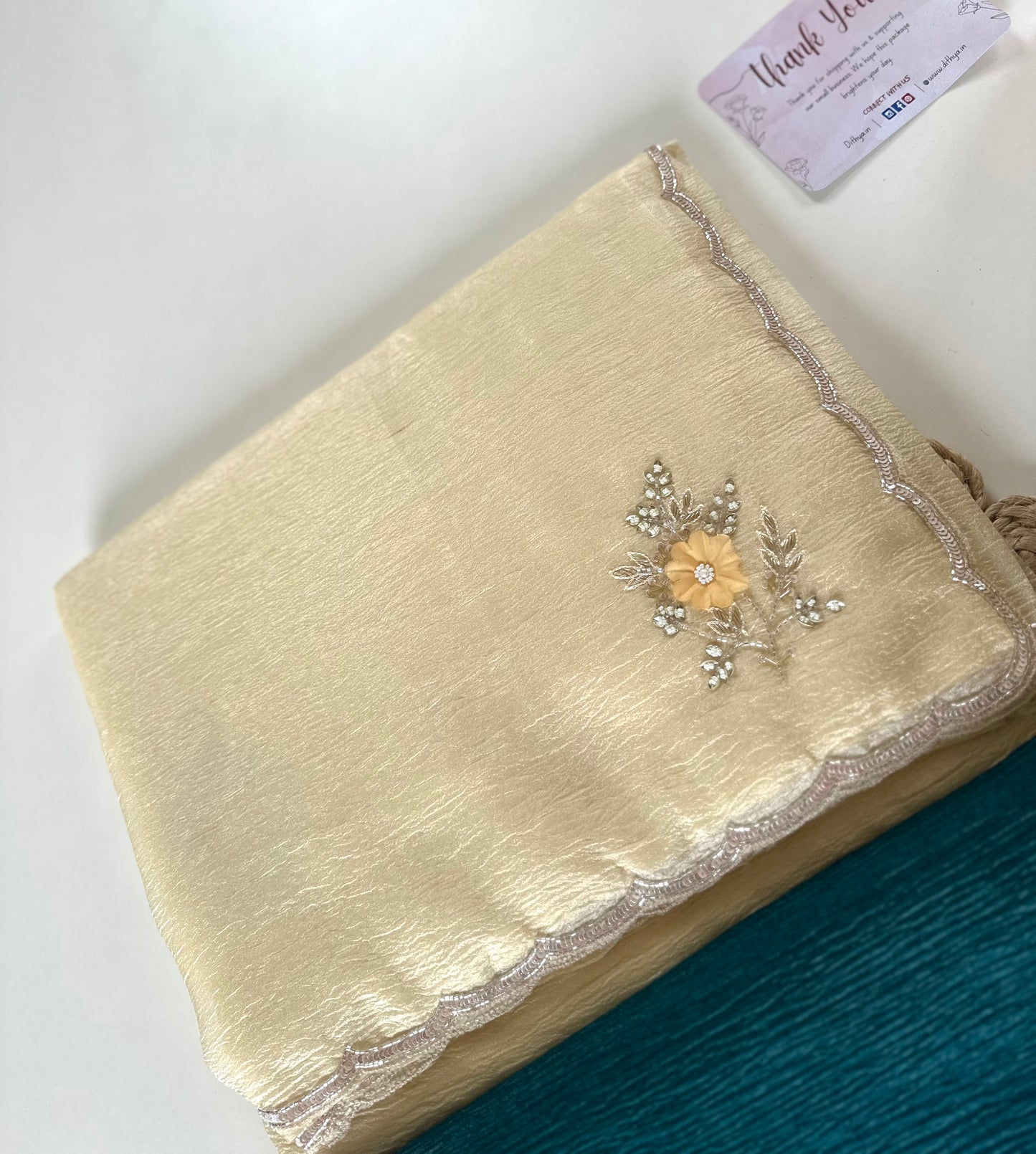 S001 - Crushed Tissue Handwork saree in 2 colours.