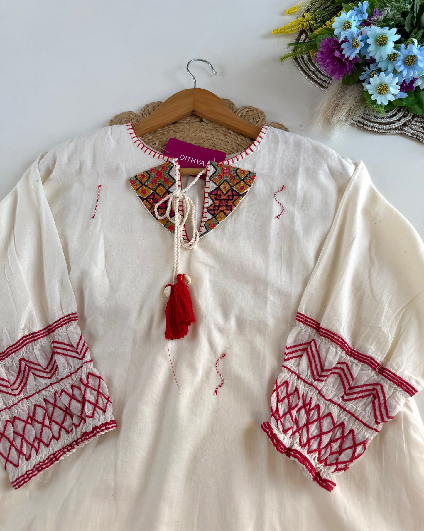 K434 - Cotton embroidered Aline Kurti with pants
