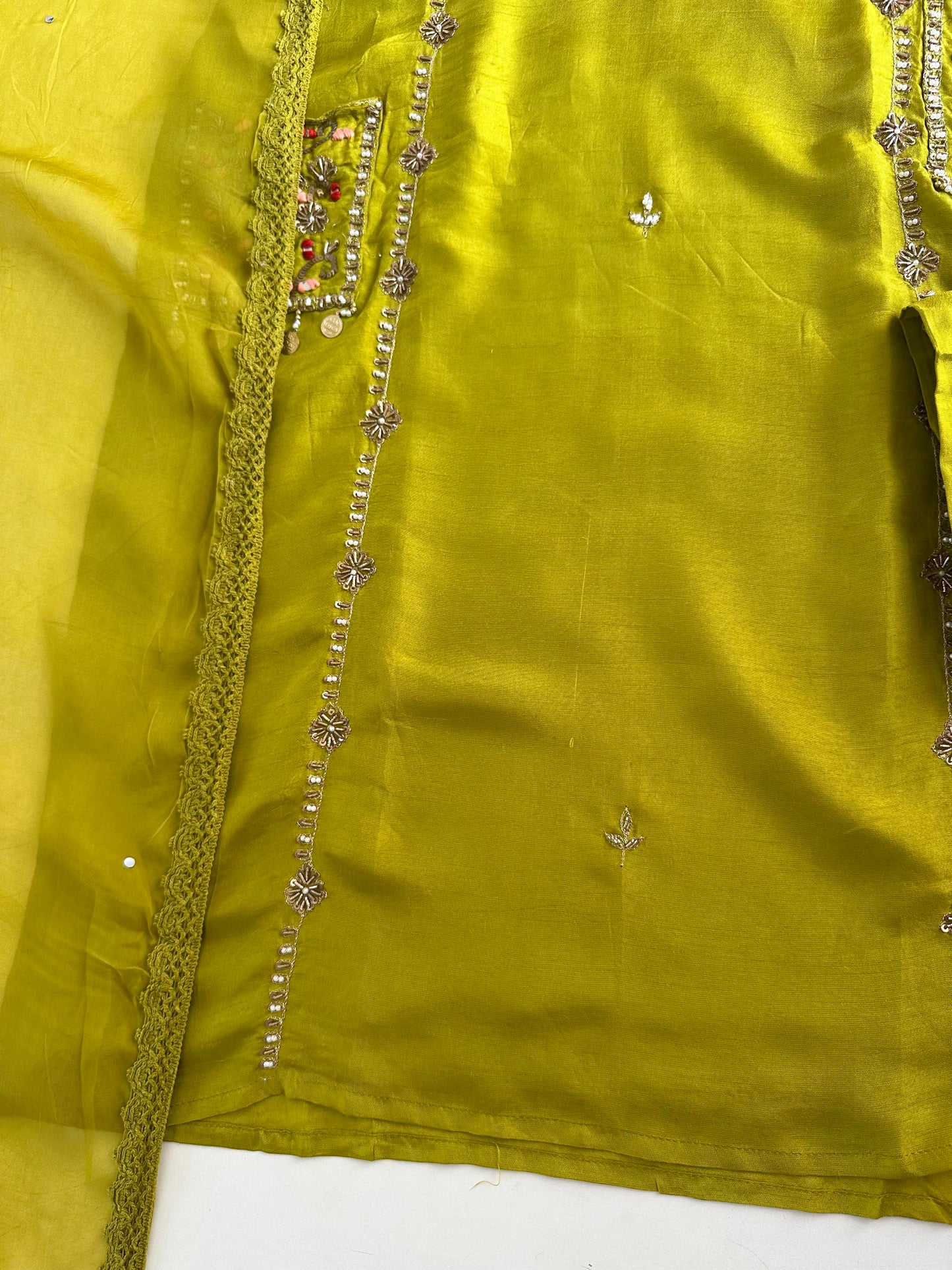 K146 - Russian silk handwork straight Kurti with pants and dupatta