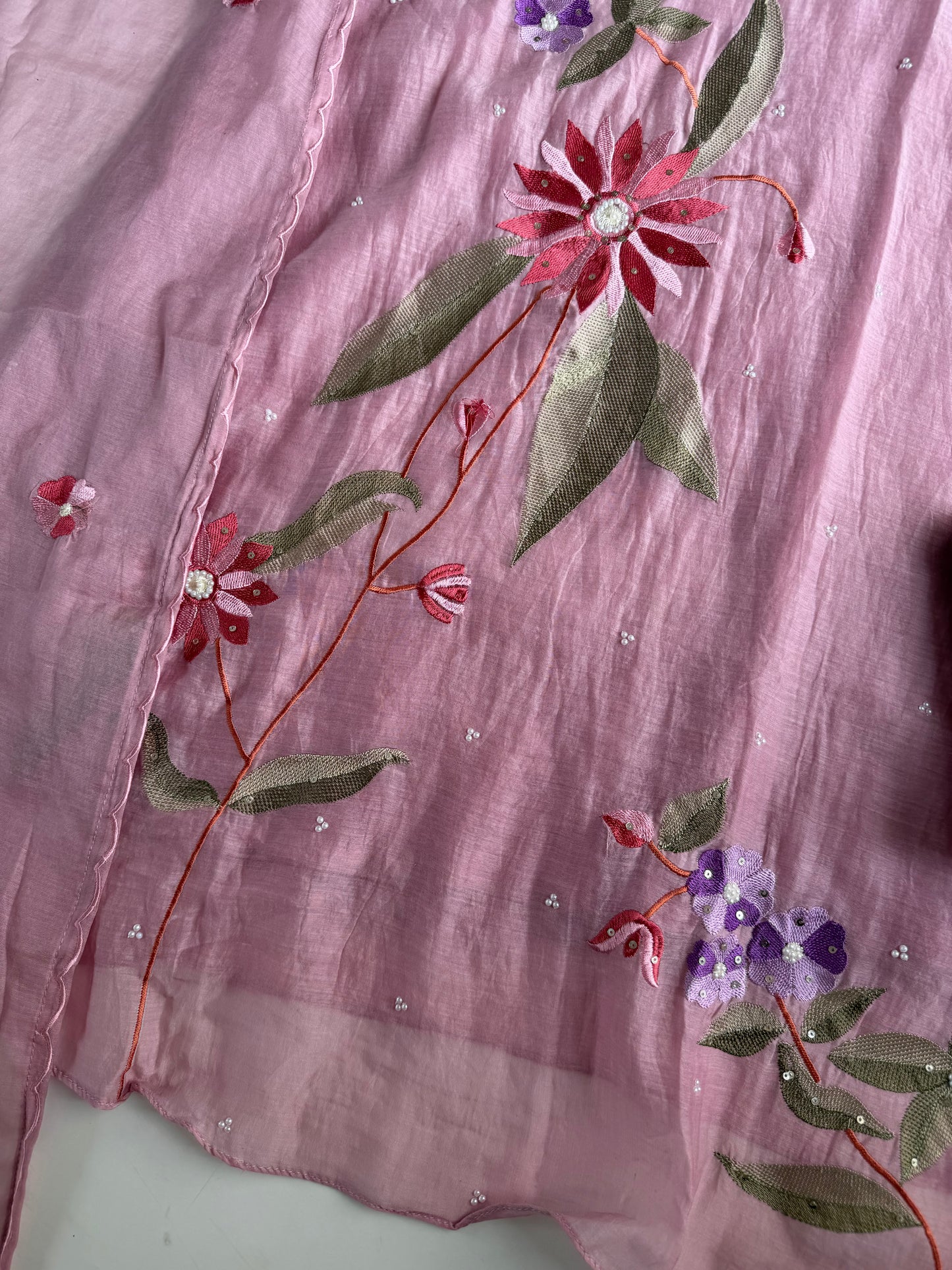 K004 - Mul chanderi handwork aline Kurti with pants and dupatta
