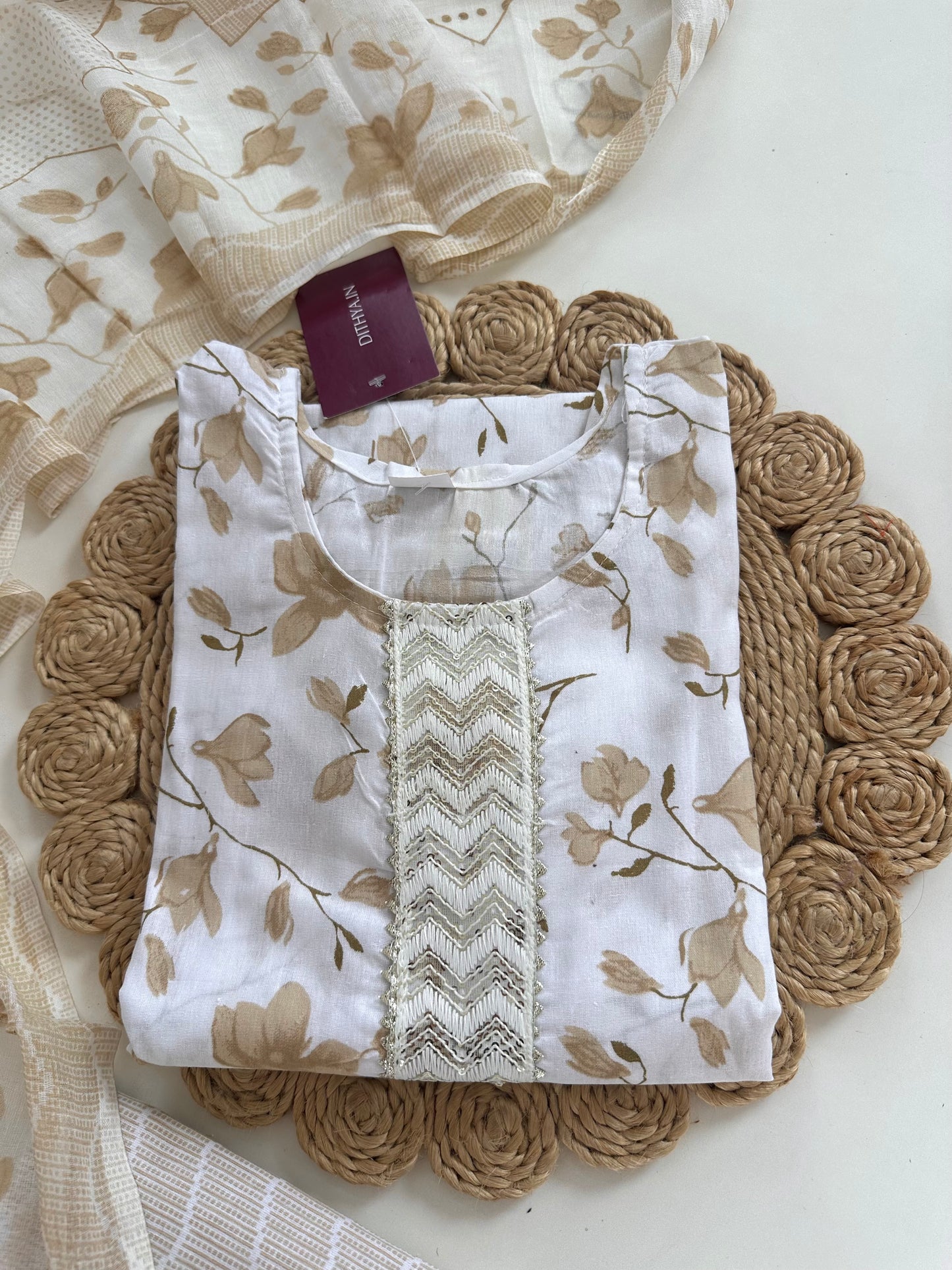 K257 - Cotton printed straight Kurti with pants and dupatta