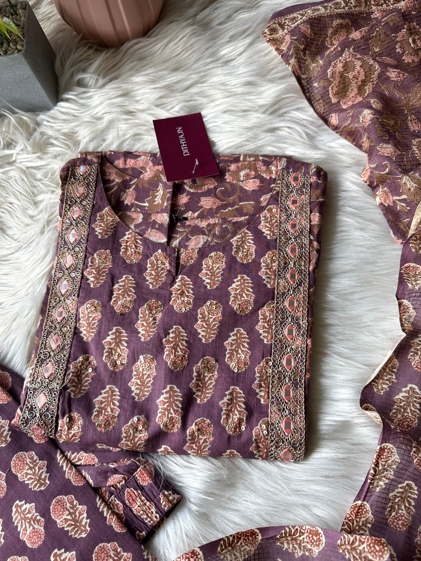 K260 - Cotton printed straight Kurti with pants and dupatta