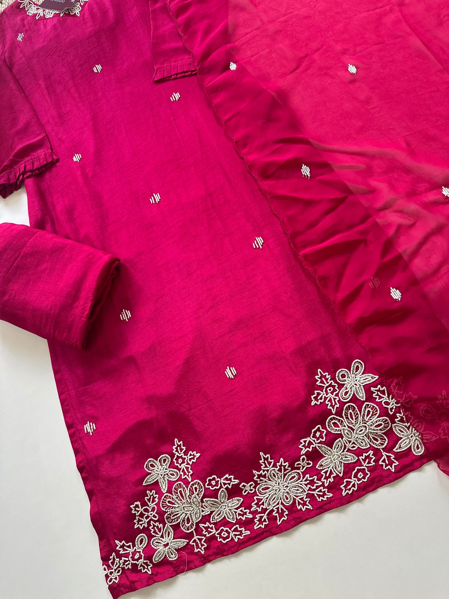K202 - Russian silk pearl work straight kurti with pants and dupatta