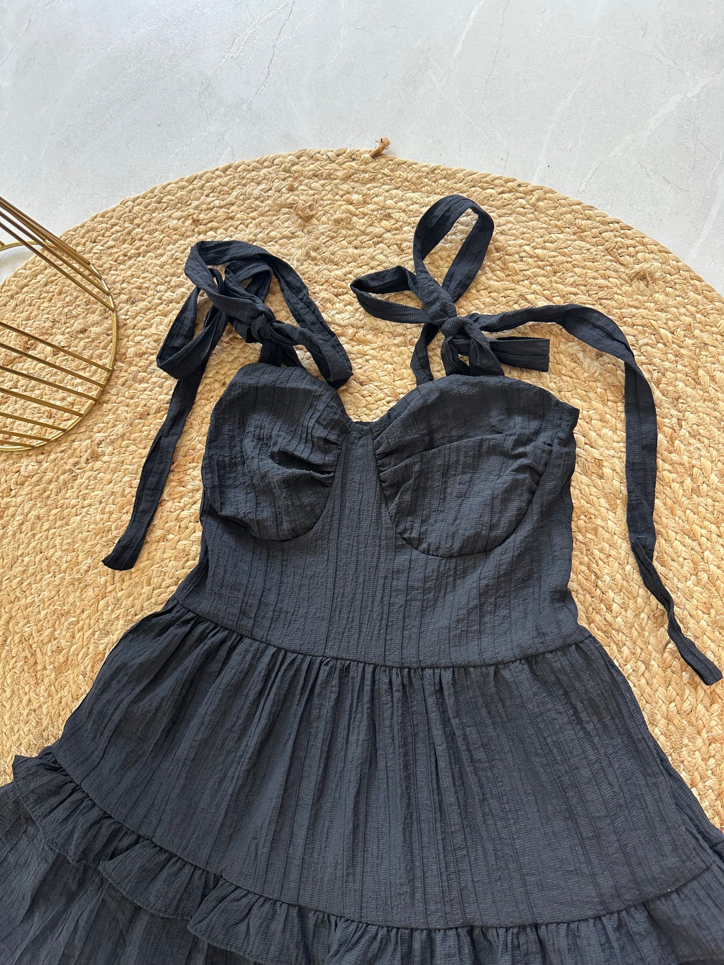 W012 - Layered short dress with adjustable tie strap in 3 colours