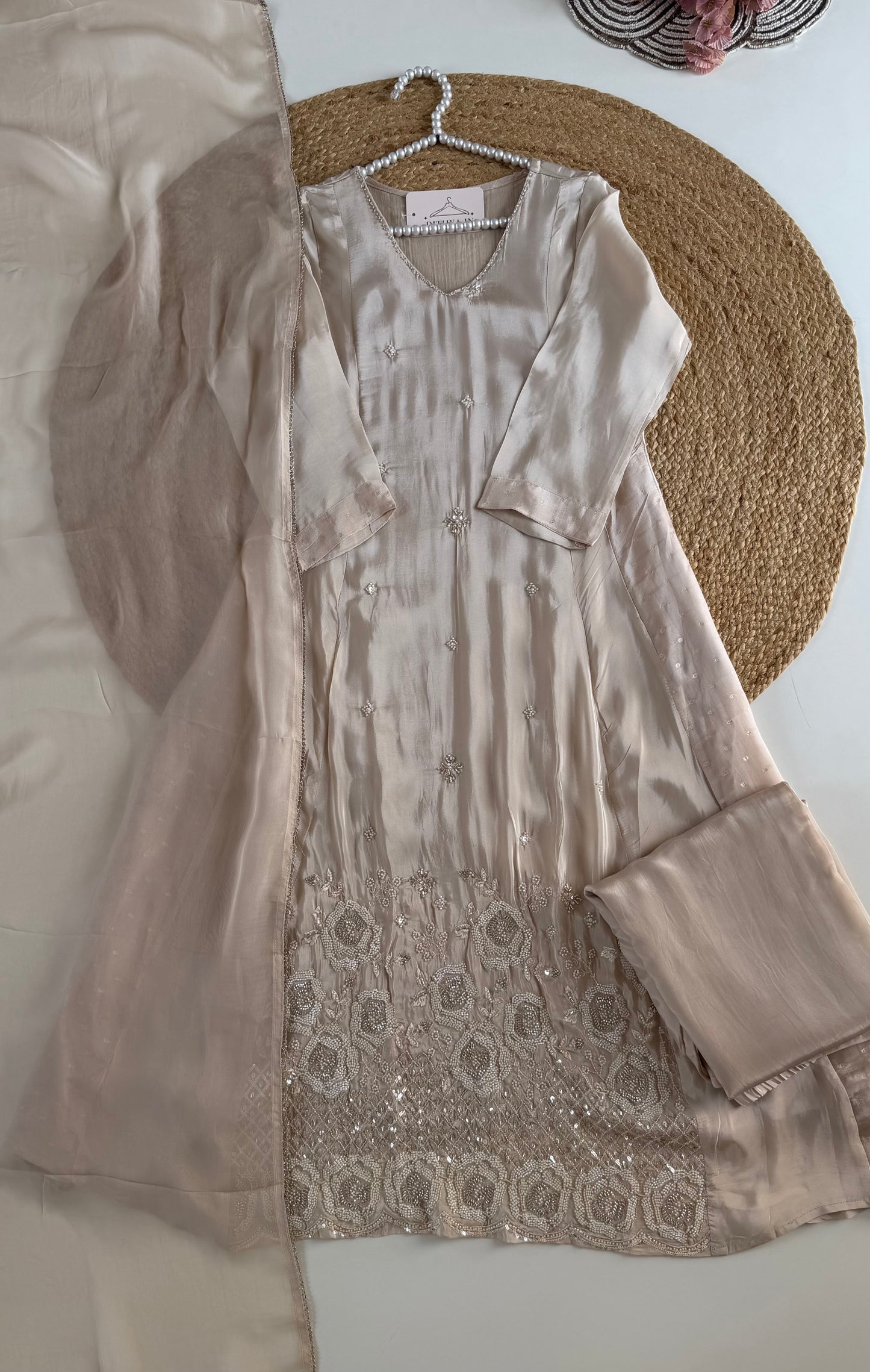 K318 - Pure crape handwork Anarkali with pants and dupatta