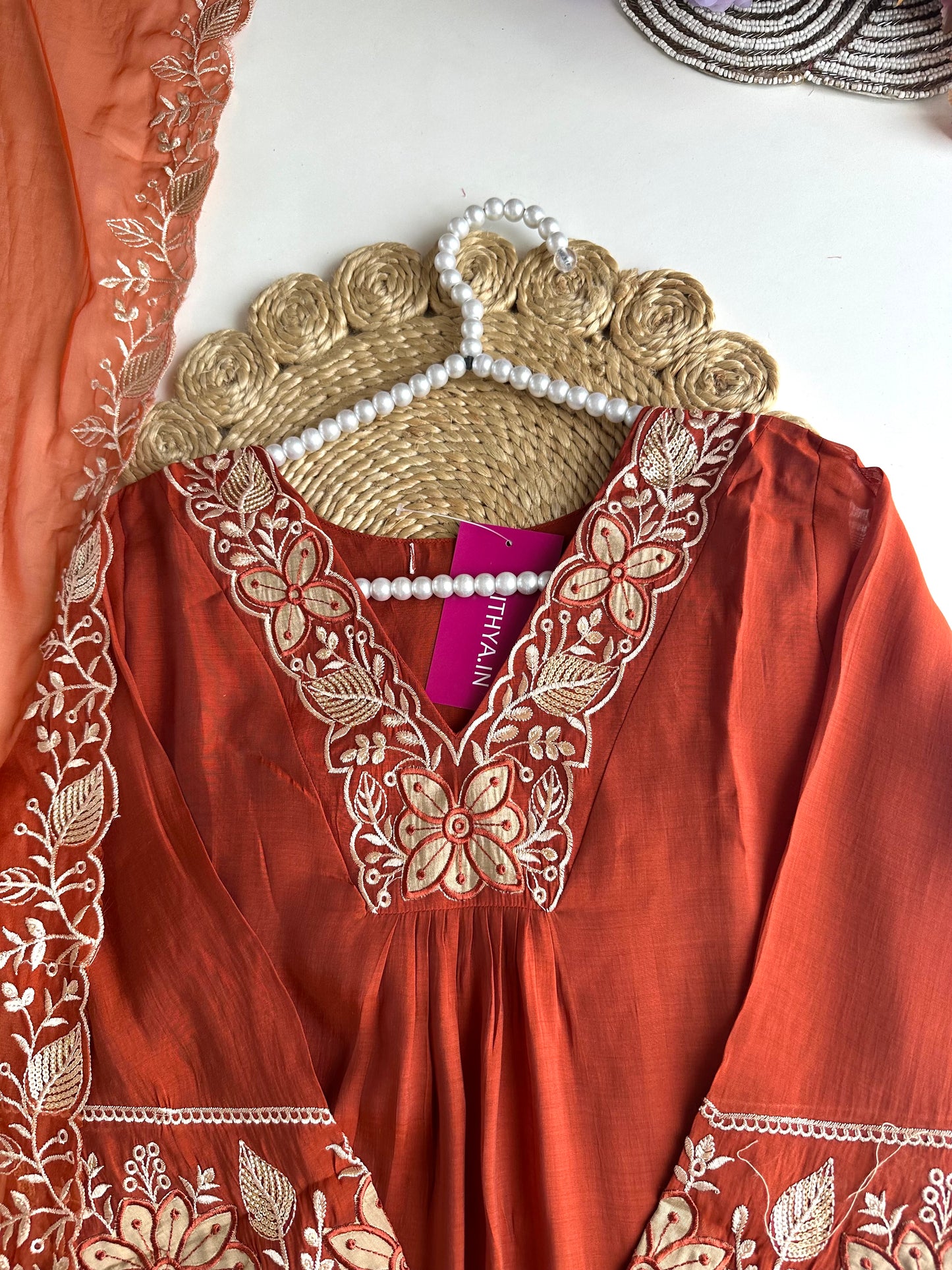K110 - Roman silk Embroidered straight kurti with pants and dupatta