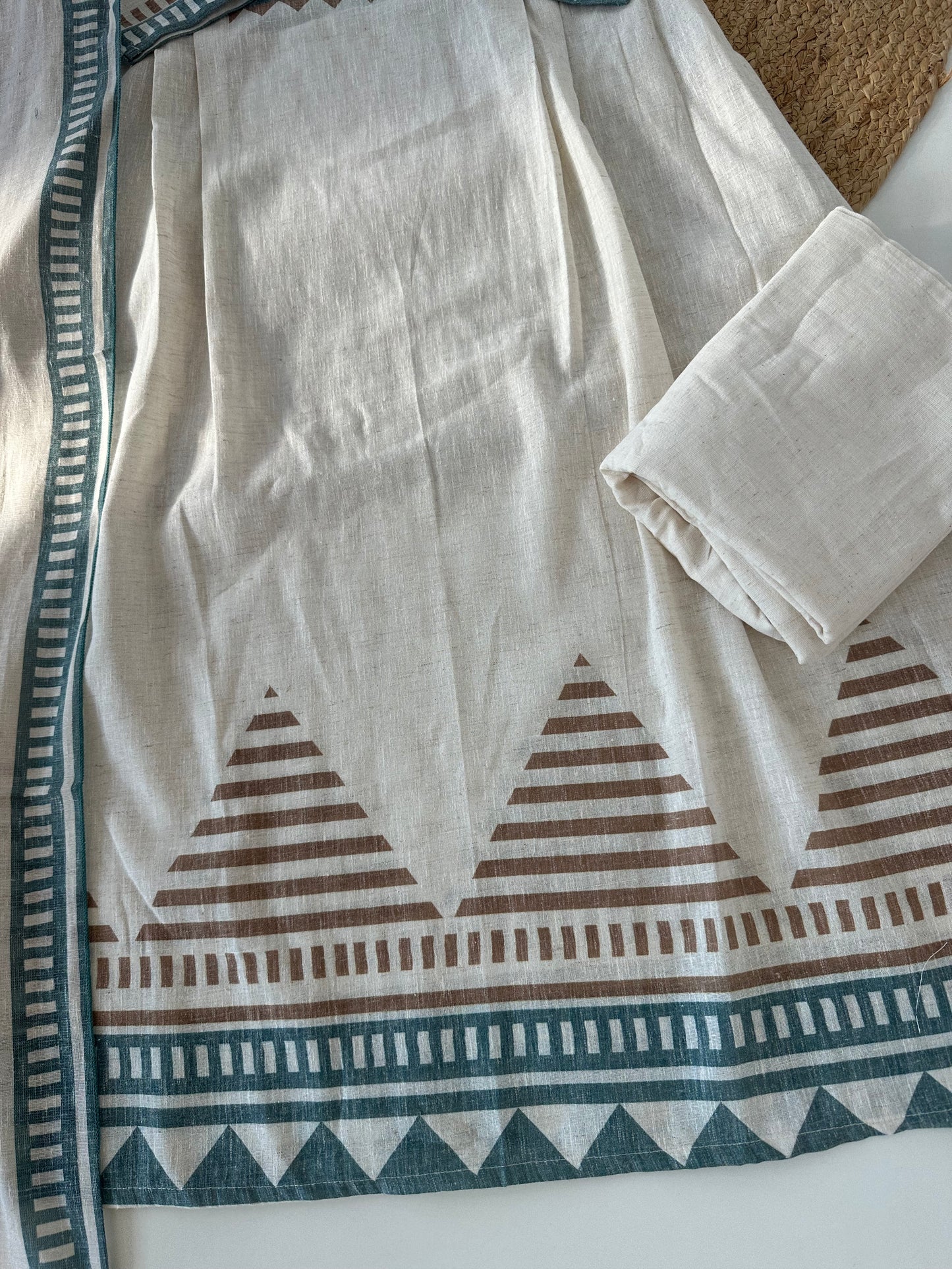 K558 - Linen cotton printed aline Kurti with pants and dupatta