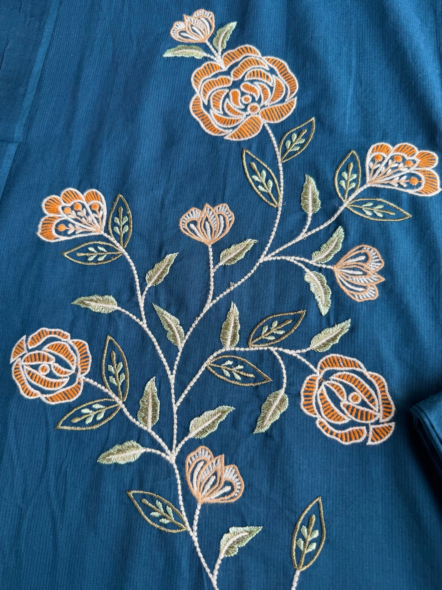 K695 - Mul cotton embroidered straight Kurti with pants and dupatta