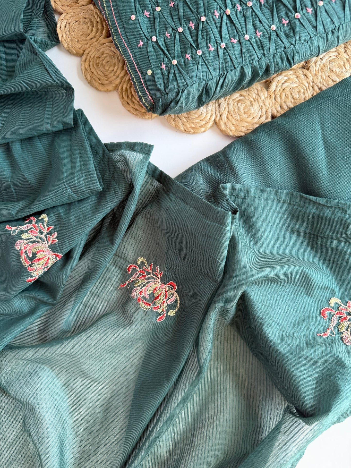 K492 - Mul chanderi handwork Anarkali with pants and dupatta