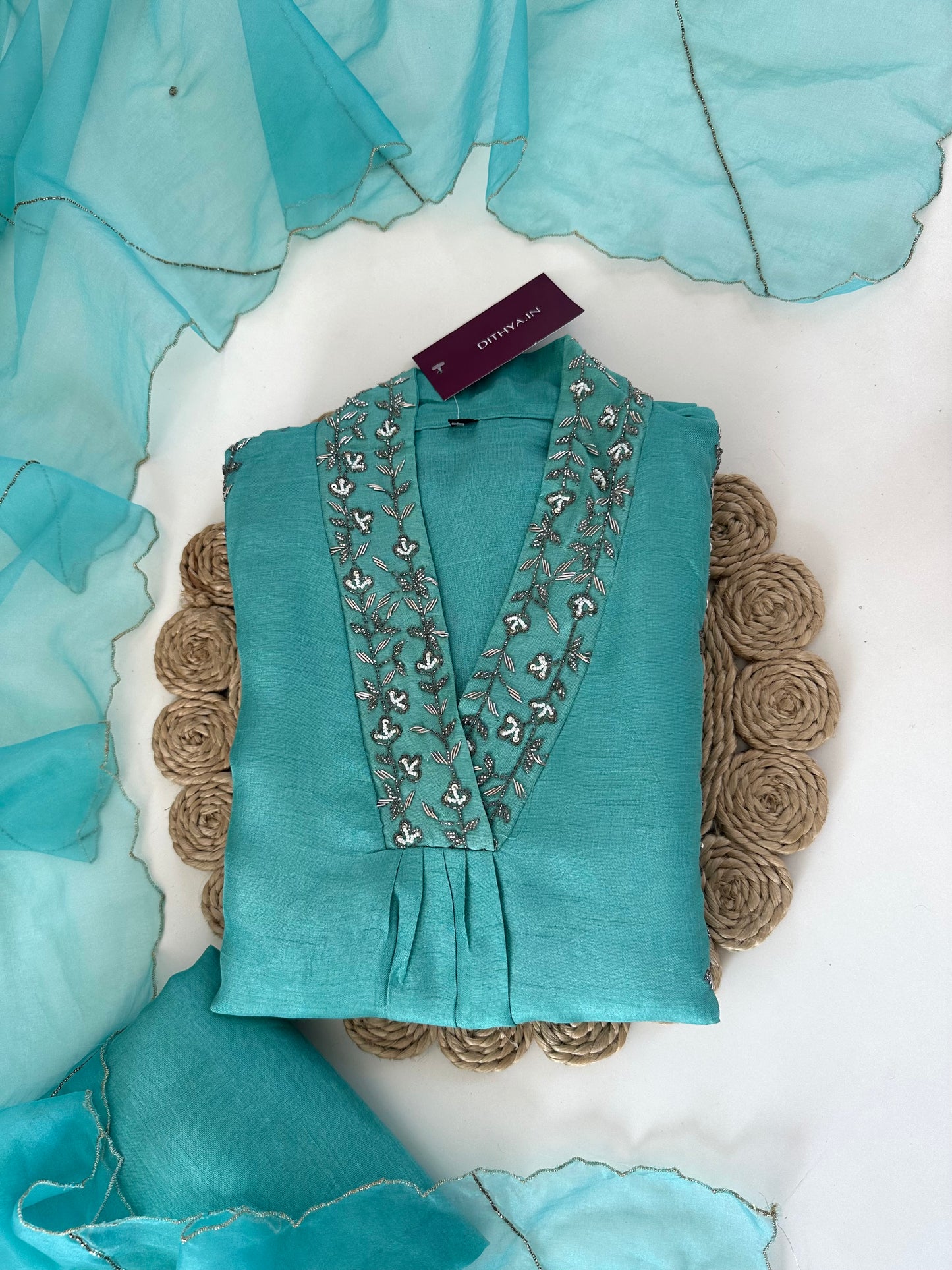 K200 - Russian silk handwork Anarkali with pants and dupatta .