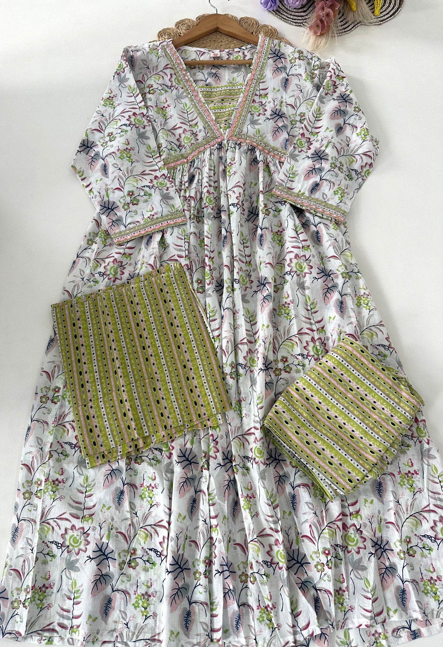 D297 - Muslin Alia cut Anarkali with pants and dupatta