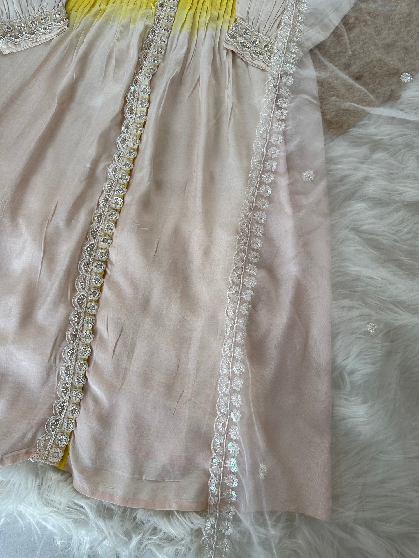 K234 - Pure muslin handwork Aline Kurti with pants and dupatta