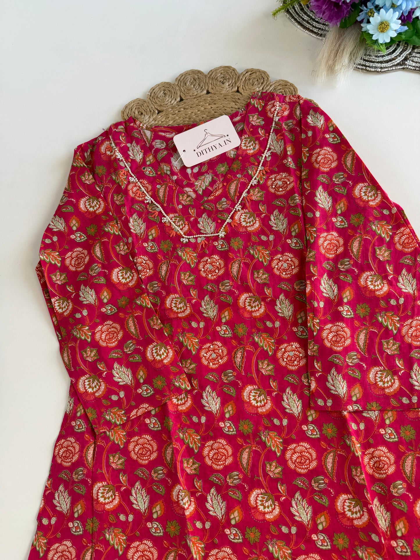 K088 - Cotton printed Aline Kurti with pants