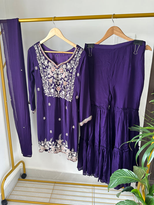 K081 - Chinnon heavy handwork Kurti with Sharara and dupatta