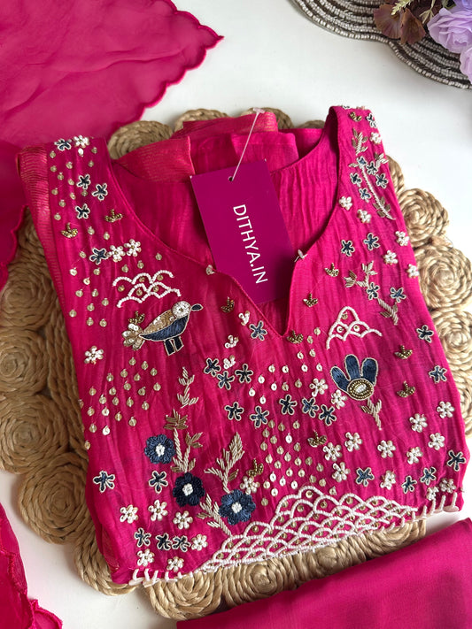 K128 - Mul Chanderi Handwork Anarkali with pants and dupatta
