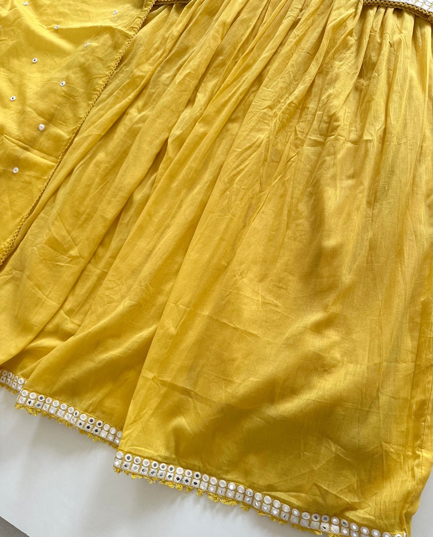 K116 - Mul mul cotton mirror work Anarkali with pants and dupatta in 2 colours