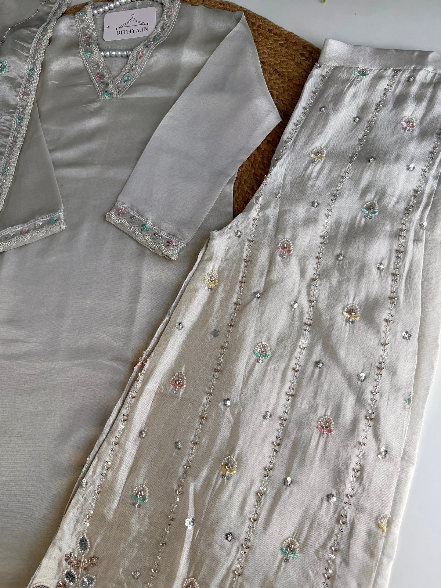 K569 - Tissue silk straight Kurti with heavy palazzo and dupatta