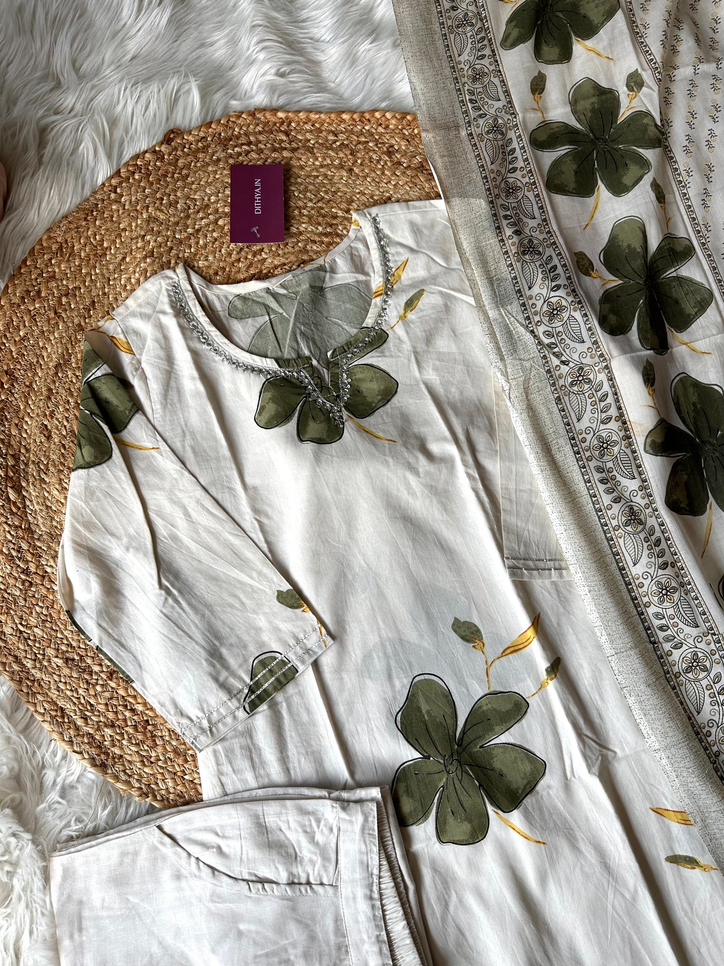 K262 - Cotton printed straight Kurti with pants and dupatta