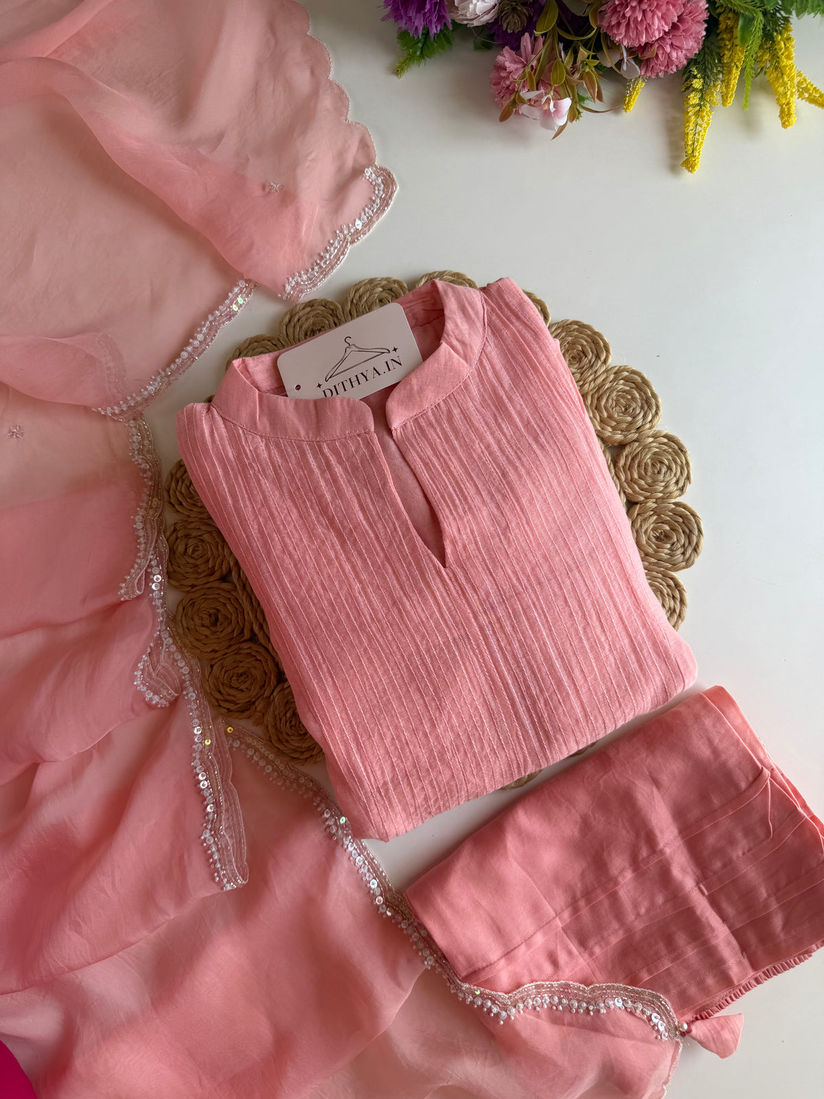 K651 - Mul chanderi handwork Anarkali with pants and dupatta